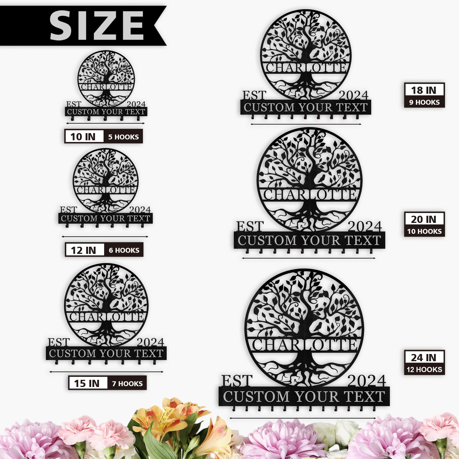 Dyoart, Personalized Key Holder Wall Mount - Custom Name Tree of Life Key Holder for Wall, Metal Key Rack Coat Rack for Front Door, Living Room, Kitchen, Housewarming Wedding Gift