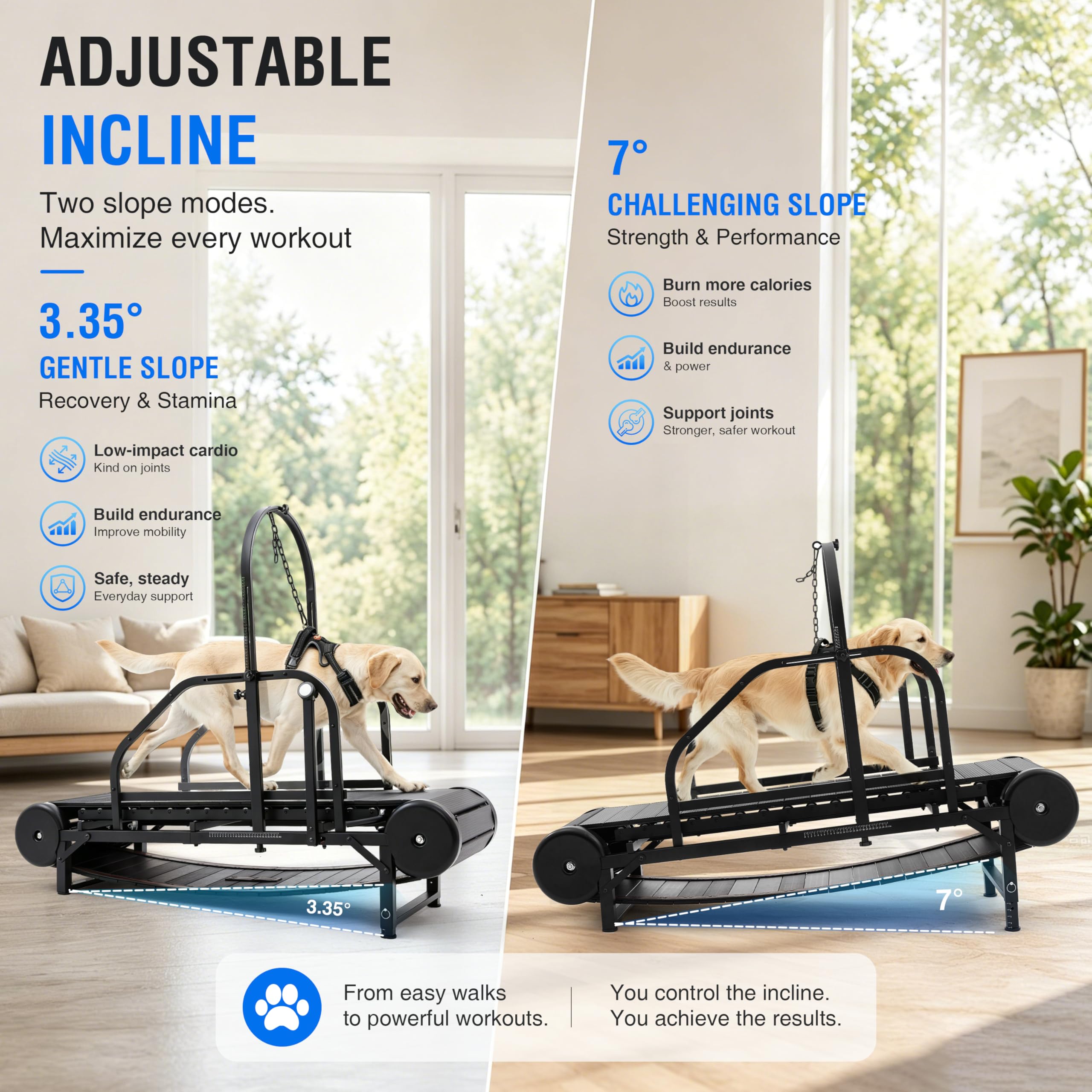 Moysoon Non-Motorized Dog Treadmill for Large Dogs with Pedometer, Wide Running Slatmill, Self-Powered with Brake, 5-Level Incline, Heavy Duty Slatmill for Indoor Exercise Equipment