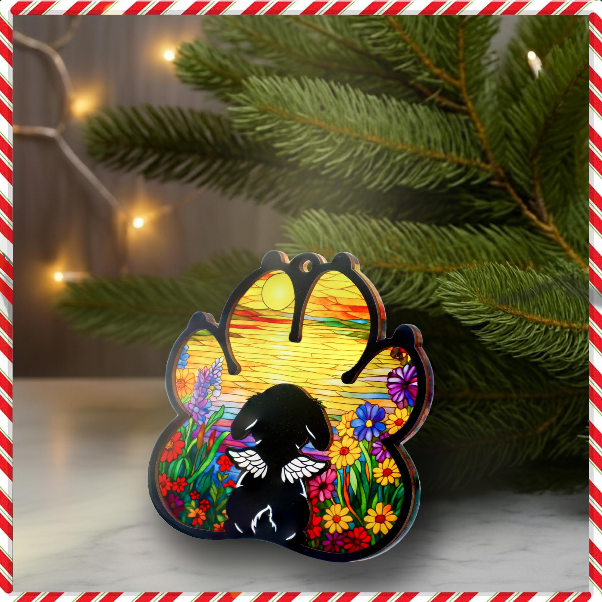 Dog Paw Memorial Ornament with Sympathy Card, Dog Memorial Suncatcher, Pet Remembrance Ornament, Sympathy Gifts for Loss of Dogs, Passing Away Gifts for Dogs Mom Women
