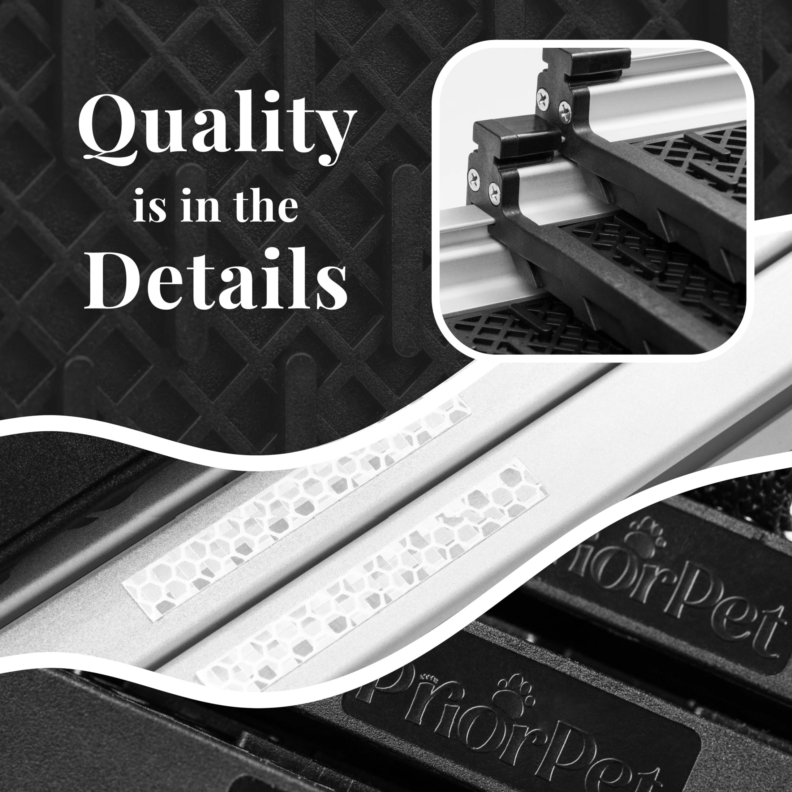 Dog Ramp for Car - Anti-Slip Dog Car Ramp for Large Dogs SUV - Stable 250LBS Capacity - Telescoping Pet Ramp for Car - Portable - Night Safety Reflective Sides - Fixing Clip - Black