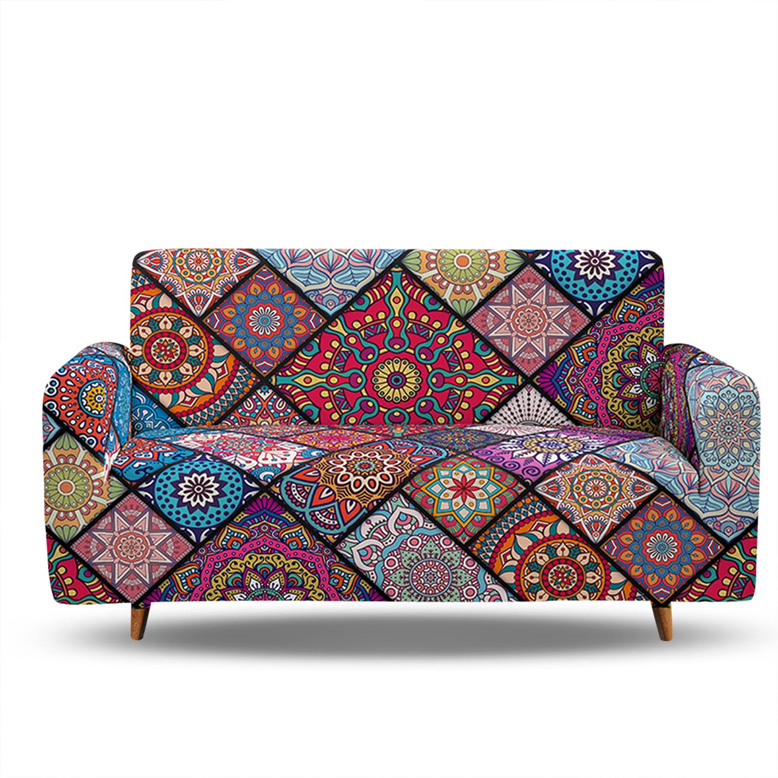 HOSIMA Mandala Sofa Covers for 3 Cushion Couch,Bohemian Couch Slipcover,Floral Pattern Printed Sofa Covers,Living Room Stretch Couch Covers for 3 Seater Furniture Covers