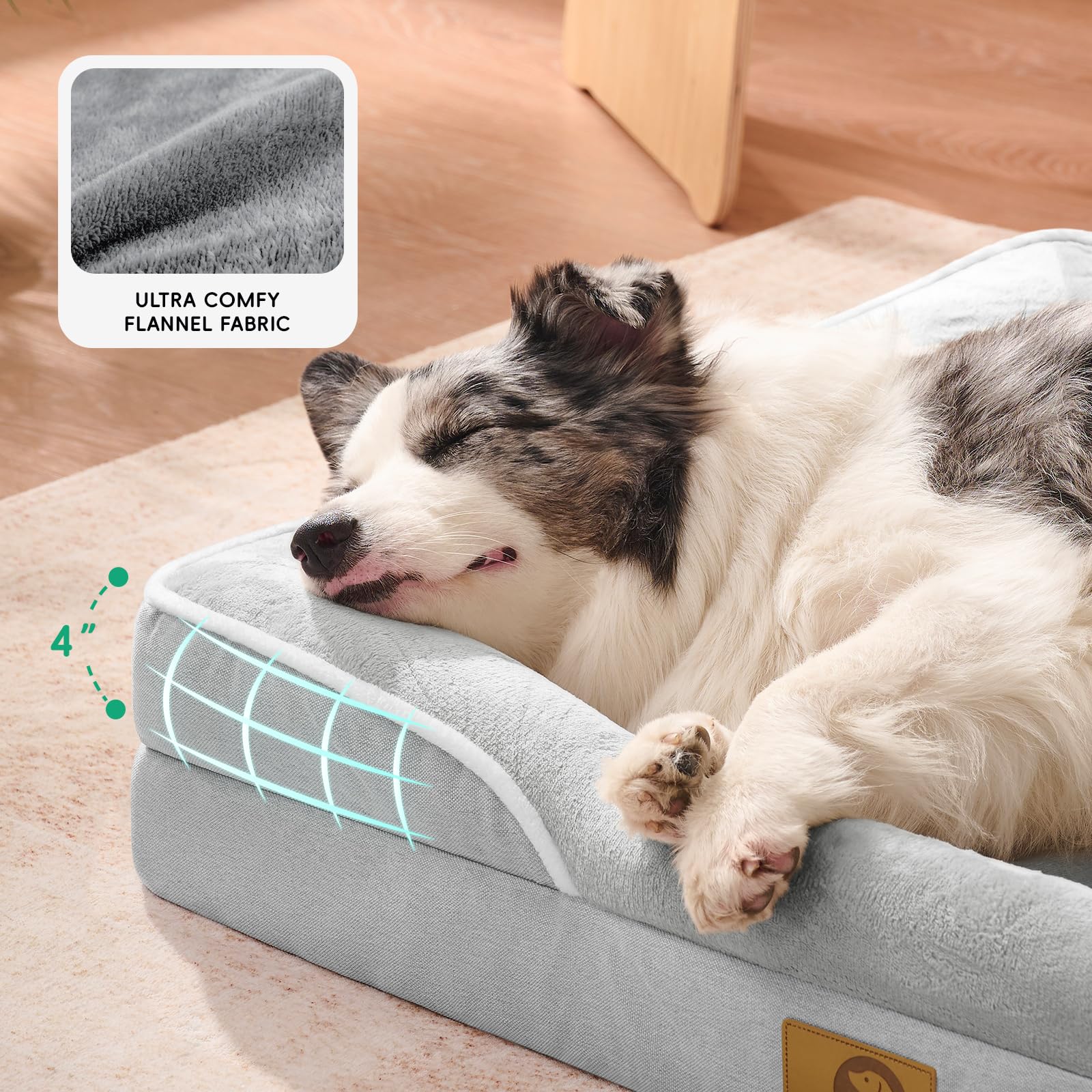 Homemate Dog Bed Large Sized Dog: 42x30 inch Orthopedic Large Dogs Bed XL Outdoor Pet Cat Bed Sofa Supplies with Toy Dogs Crate Pad Couch with Removable Washable Cover & Non-Slip Botton Light Grey