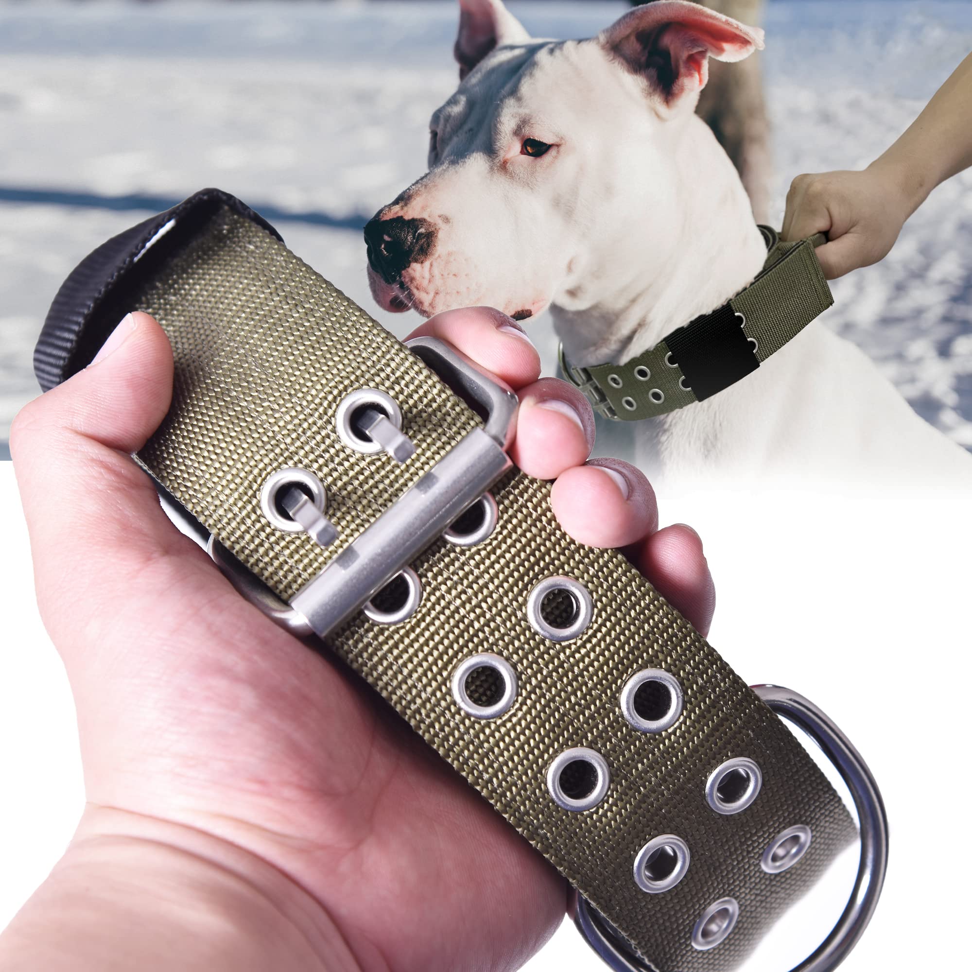 Large Dog Collar Heavy Duty - 2 inch Wide with Handle for Extra Large Breed Dogs, 1/3" Thick Nylon Chew Proof Tactical Collar, Good Choice for German Shepherd,Pitbull,Rottweiler,Green,13.5-19 in