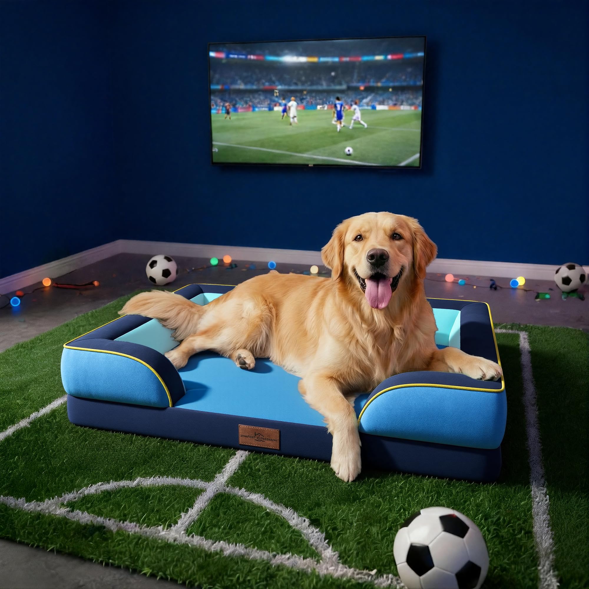 Comfort Expression Orthopedic Dog Bed for Extra Large Dogs 42x30 Inch, Waterproof Egg Crate Foam XL Pet Bed with Bolsters, Dog Couch with Washable Cover & Non-Slip Bottom, New Jersey