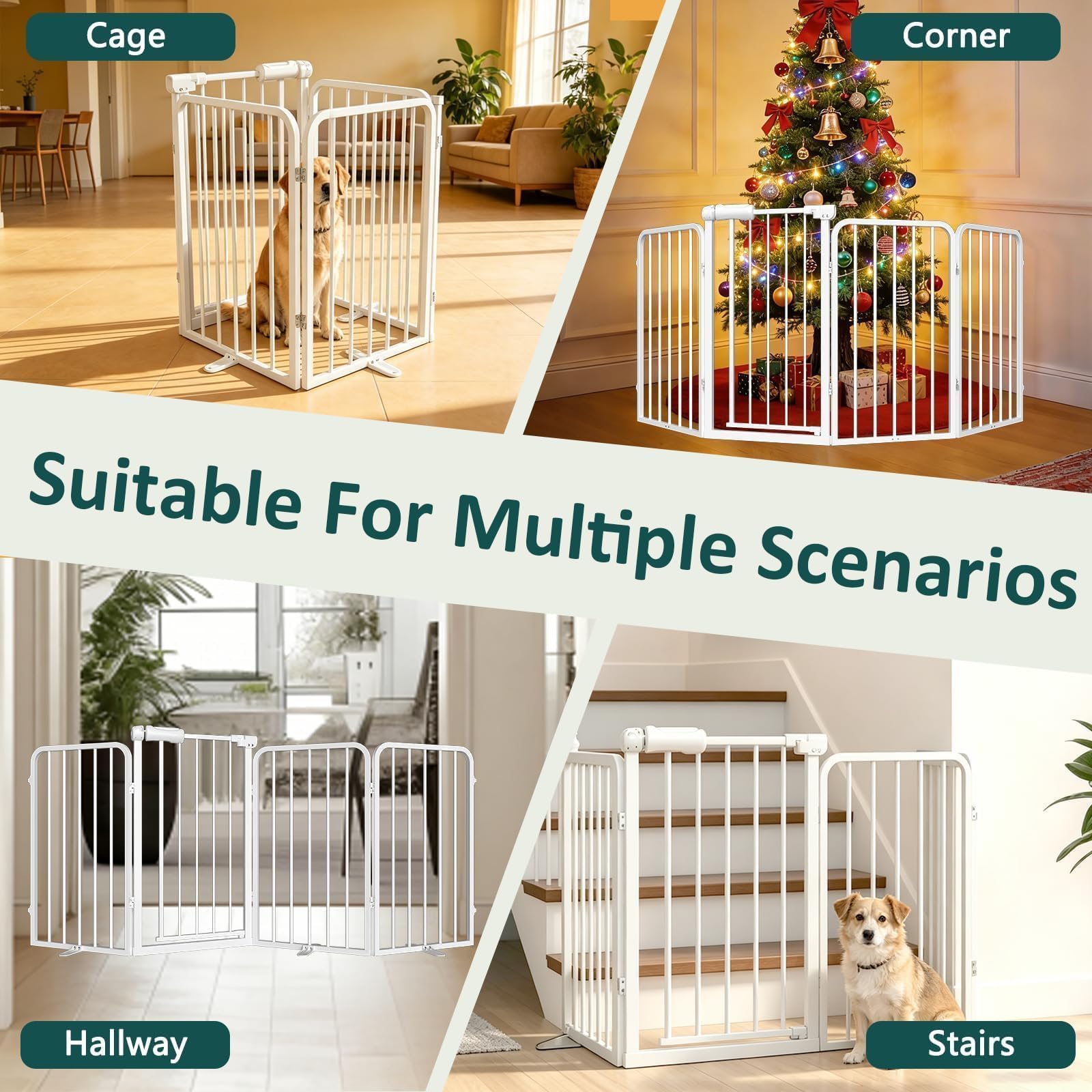 WAOWAO Heavy-duty Freetanding Dog Gate with Door, 106"Extra Wide 30"Tall Metal Puppy Pet Gate for Indoor, Foldable Gate for Doorways, Stairs, Hallways, House, Free Standing /Wall Mounted Gate 6 Panels