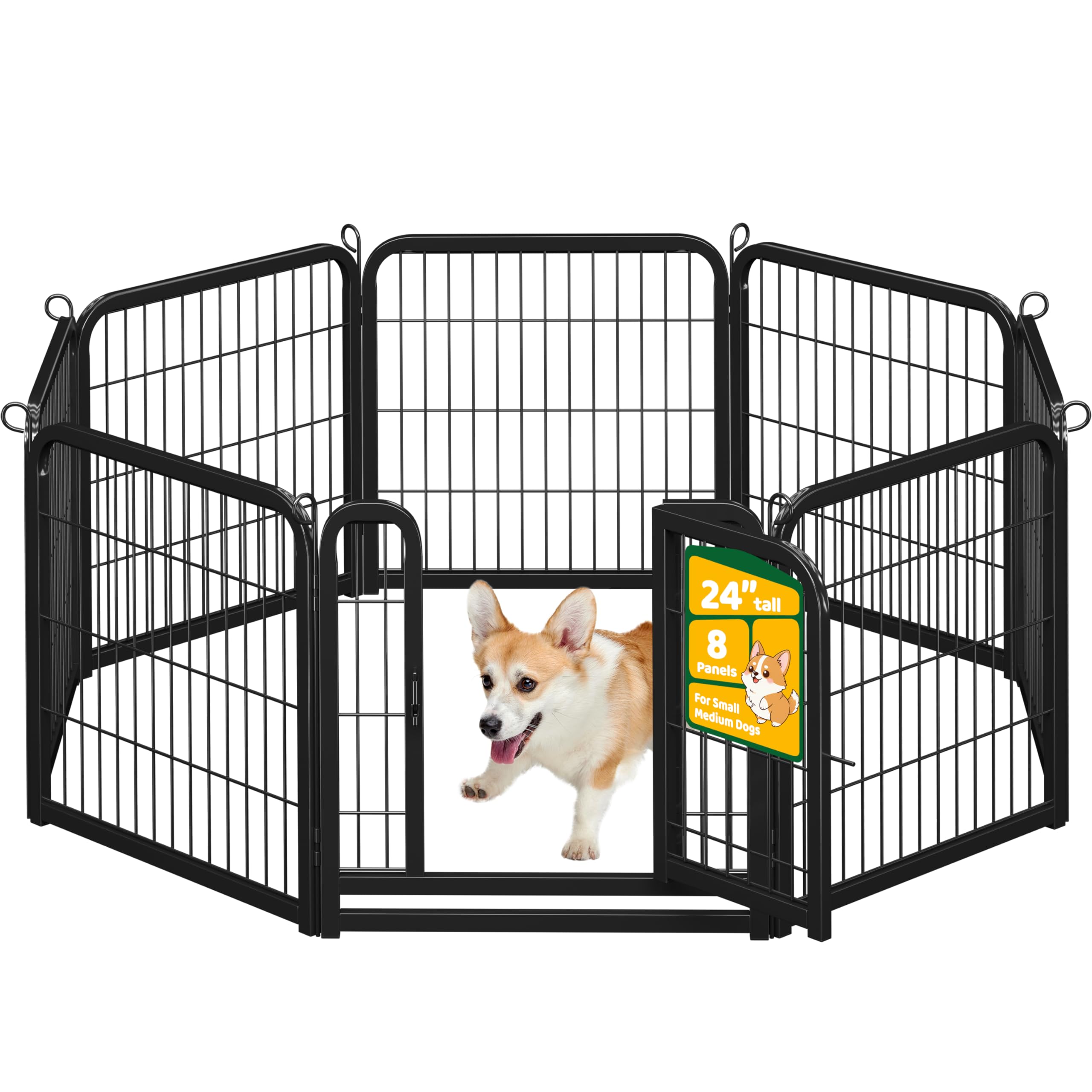 Yaheetech Dog Playpen Outdoor, 24 inch 8 Panels Dog Pen Indoor Heavy Duty Puppy Exercise Pen Metal Pet Fence for RV Camping/Yard/Garden