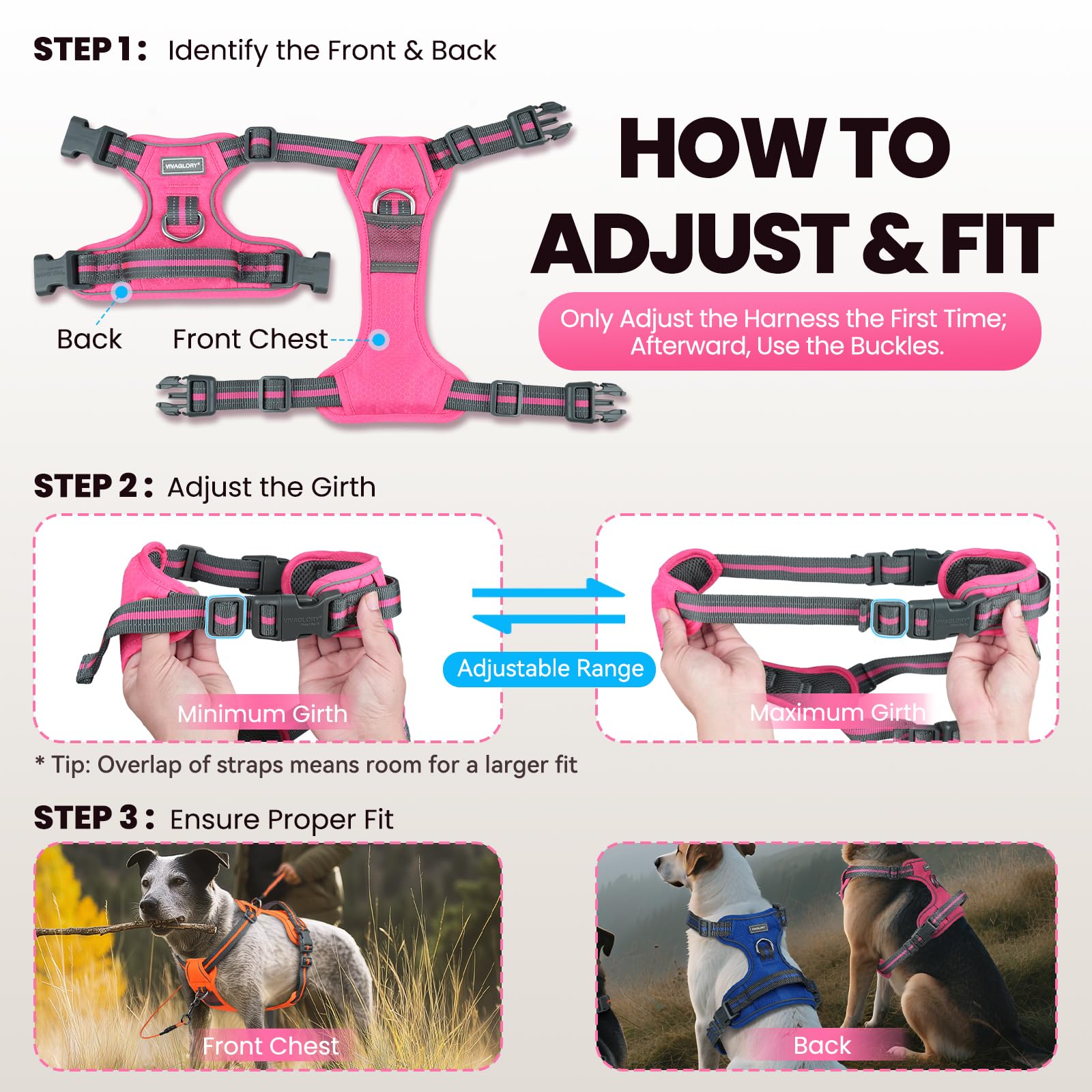 VIVAGLORY Dog Harness Easewalk No Pull Dog Harness with Handle Front Clip & Back Clip for Training Walking Lifting, No Pull Adjustable Easy On Padded Comfortable for Pet, M, Bright Yellow - Patterned