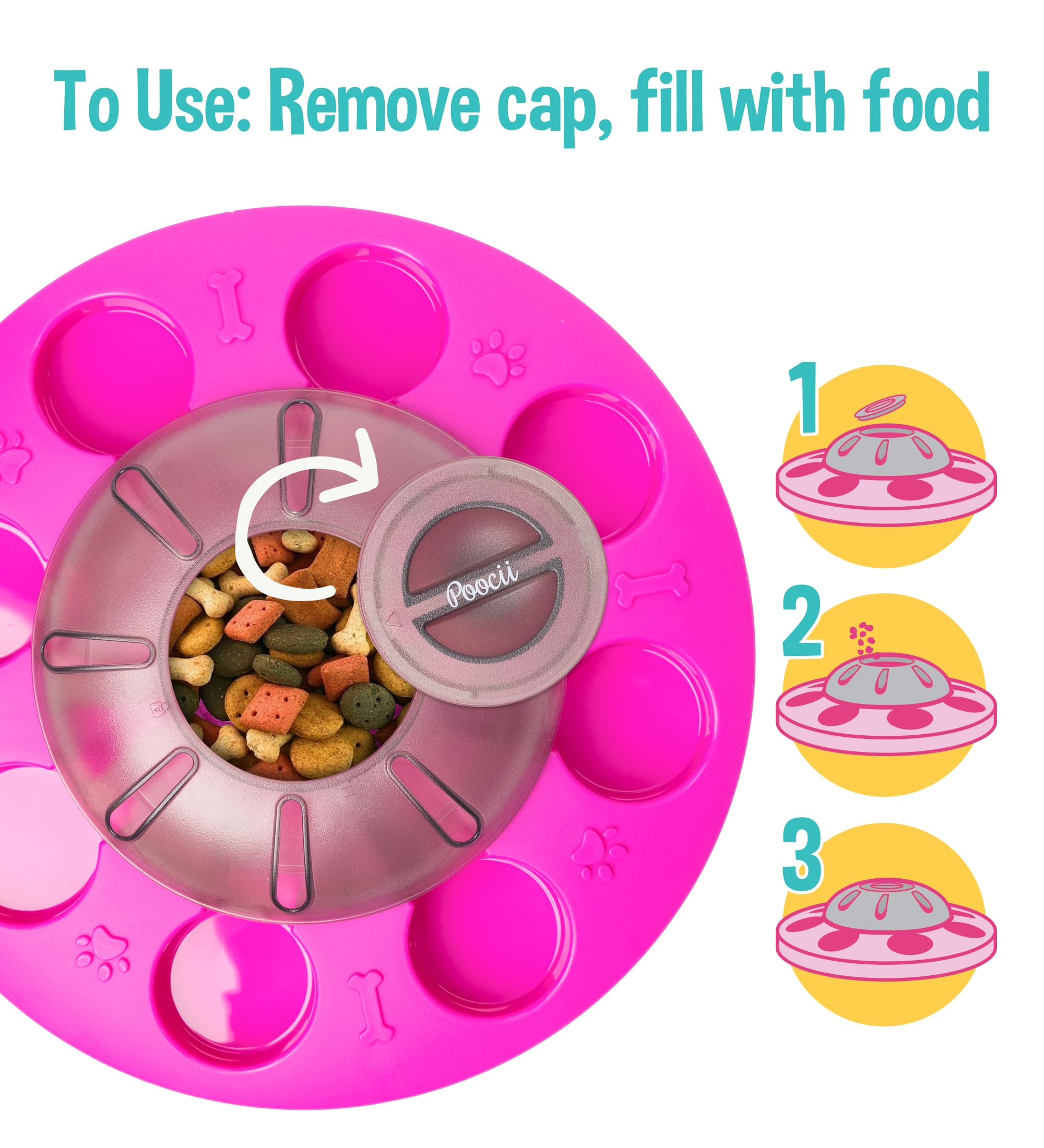 Poocii-Go-Round Slow Feeder Dog Enrichment Toy - Interactive Food or Treat Dispensing Puzzle for IQ Training, Anti-Choking Design, Durable, Easy to Clean, Engaging Pet Activity - Pink