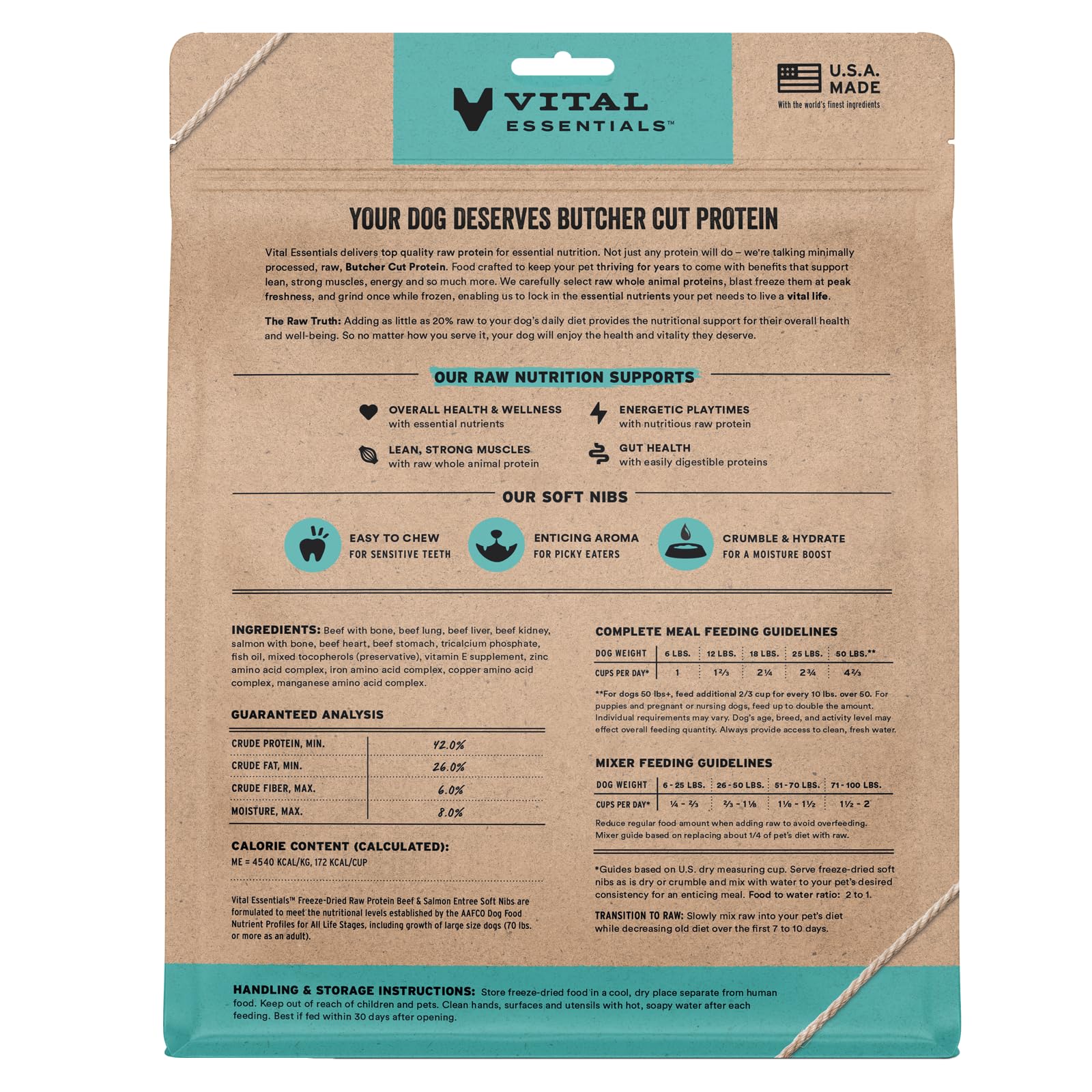 Vital Essentials Freeze Dried Dog Food, Raw Beef & Salmon Soft Nibs | Complete Meal or Topper | 99% Beef, Salmon, Organs & Bone | High Protein, Grain Free Dry Dog Food | 14 oz Bag