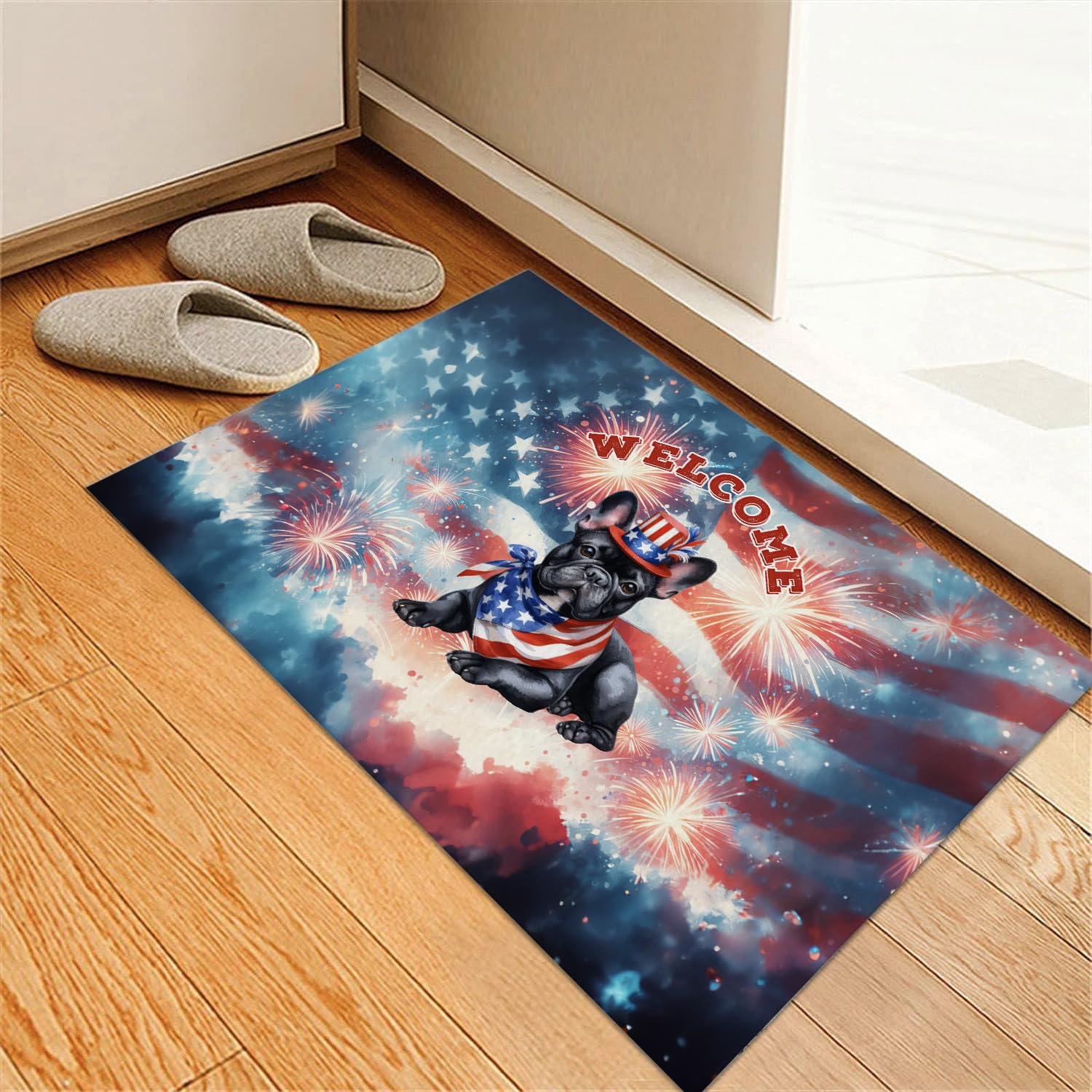 Ninety3POD French Bulldog Patriotic Welcome for 4Th of July Independence Day Doormat Dog Lover Gifts Indoor Outdoor Welcome Mat - 00010