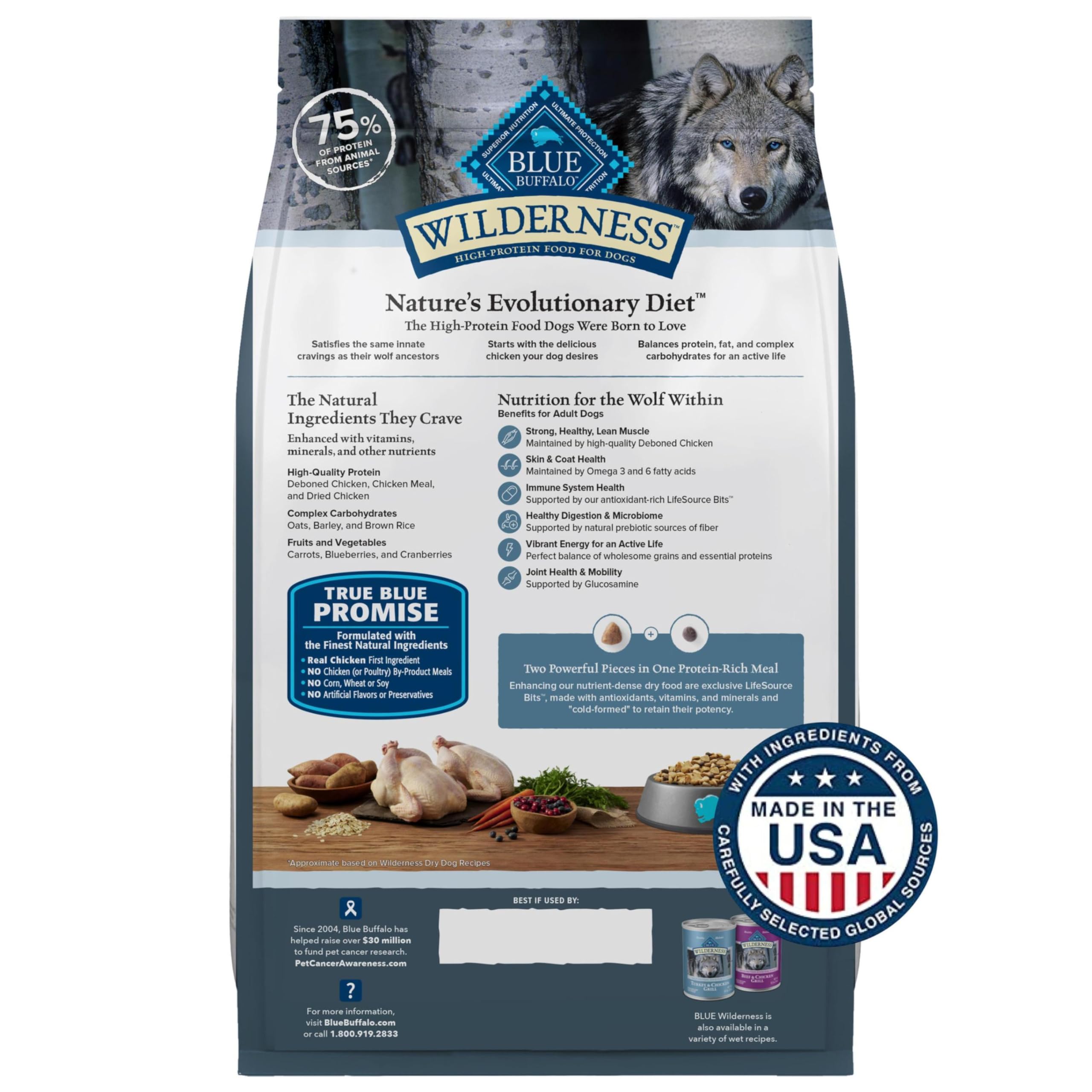Blue Buffalo Wilderness Natural High-Protein Dry Food for Adult Dogs, Chicken Recipe, 13-lb. Bag