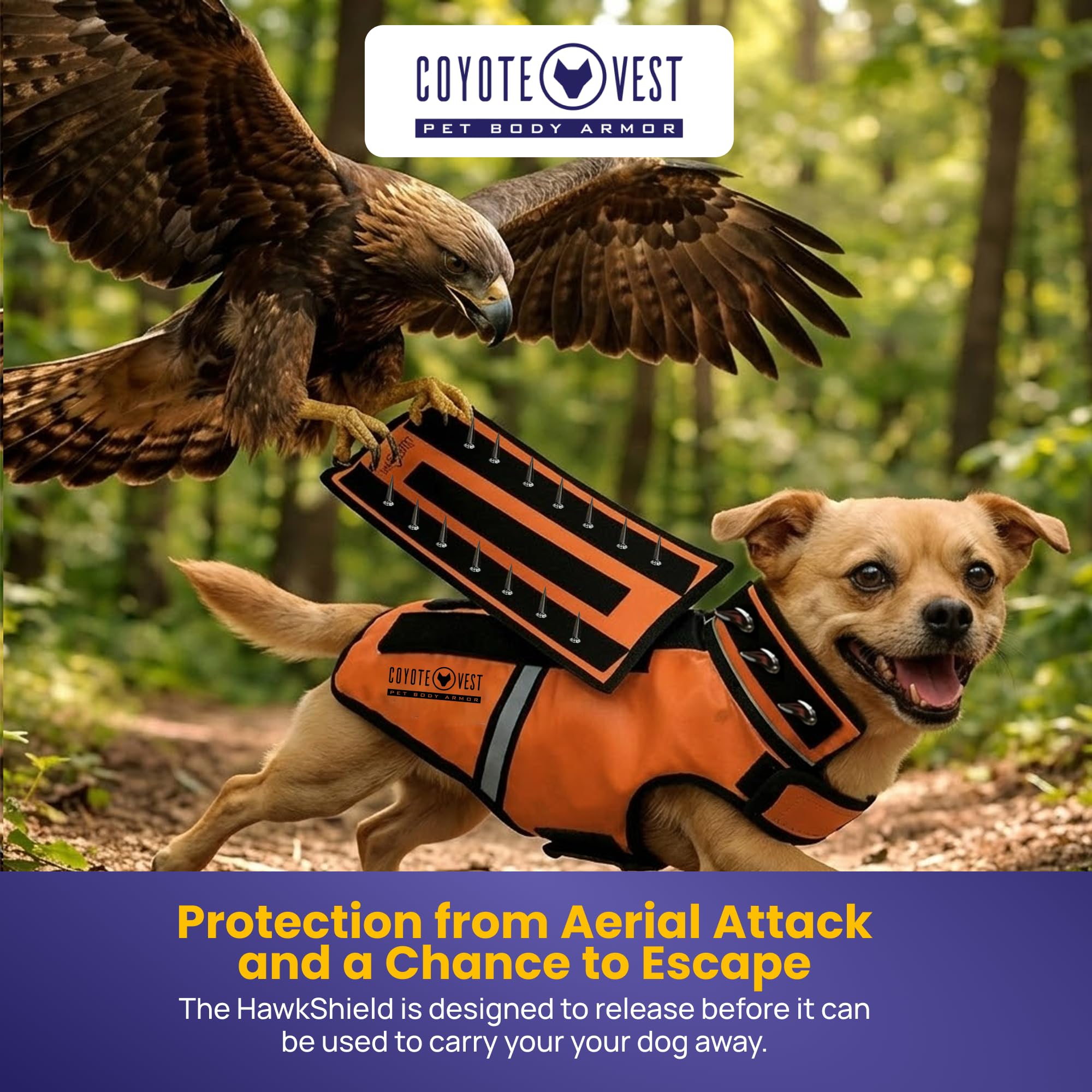 CoyoteVest HawkVest Dog Harness Bundle | Includes SpikeVest & HawkShield Release Pad | Stab-Resistant Protection from Coyotes, Aggressive Dogs & Birds of Prey | Made in USA