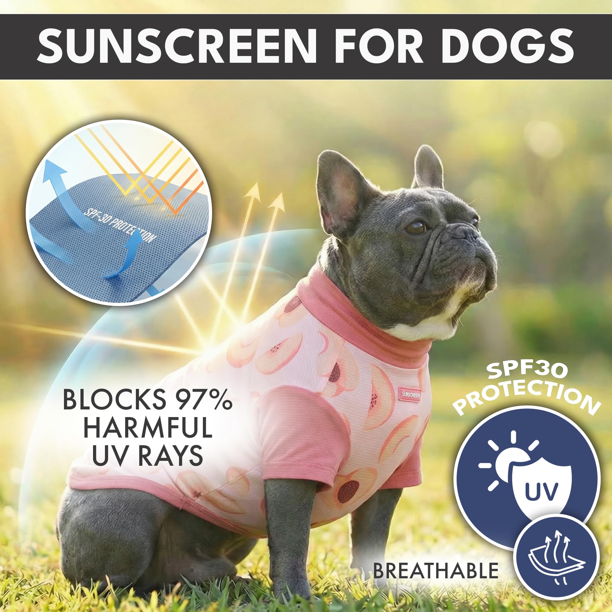 Spark Paws Sunblock Dog T-Shirt, SPF30 Protection, Lightweight Breathable Quick Dry for Dogs with Sensitive Skin - Berries & Peaches (Set of 2) - Size 3XL