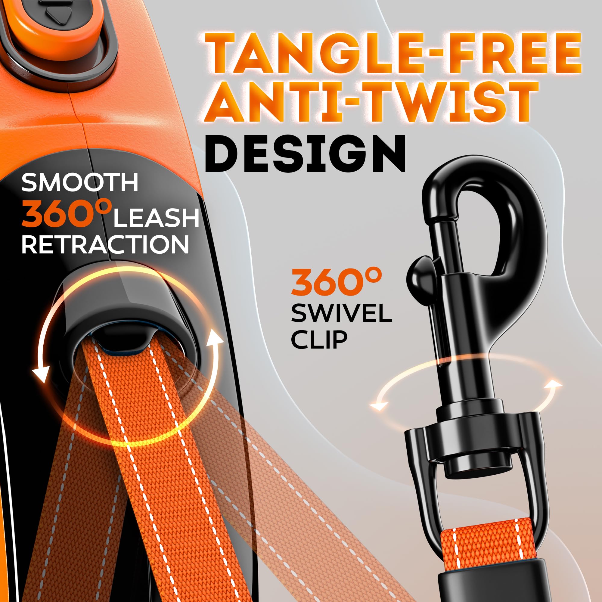 Retractable Dog Leash 18.2 ft – Chew Proof Cable Included – 360° Tangle-Free Design – Heavy Duty Reflective Leash – Soft Anti-Slip Grip Outdoor Daily for Small Medium Dogs up to 50 lbs (Orange)