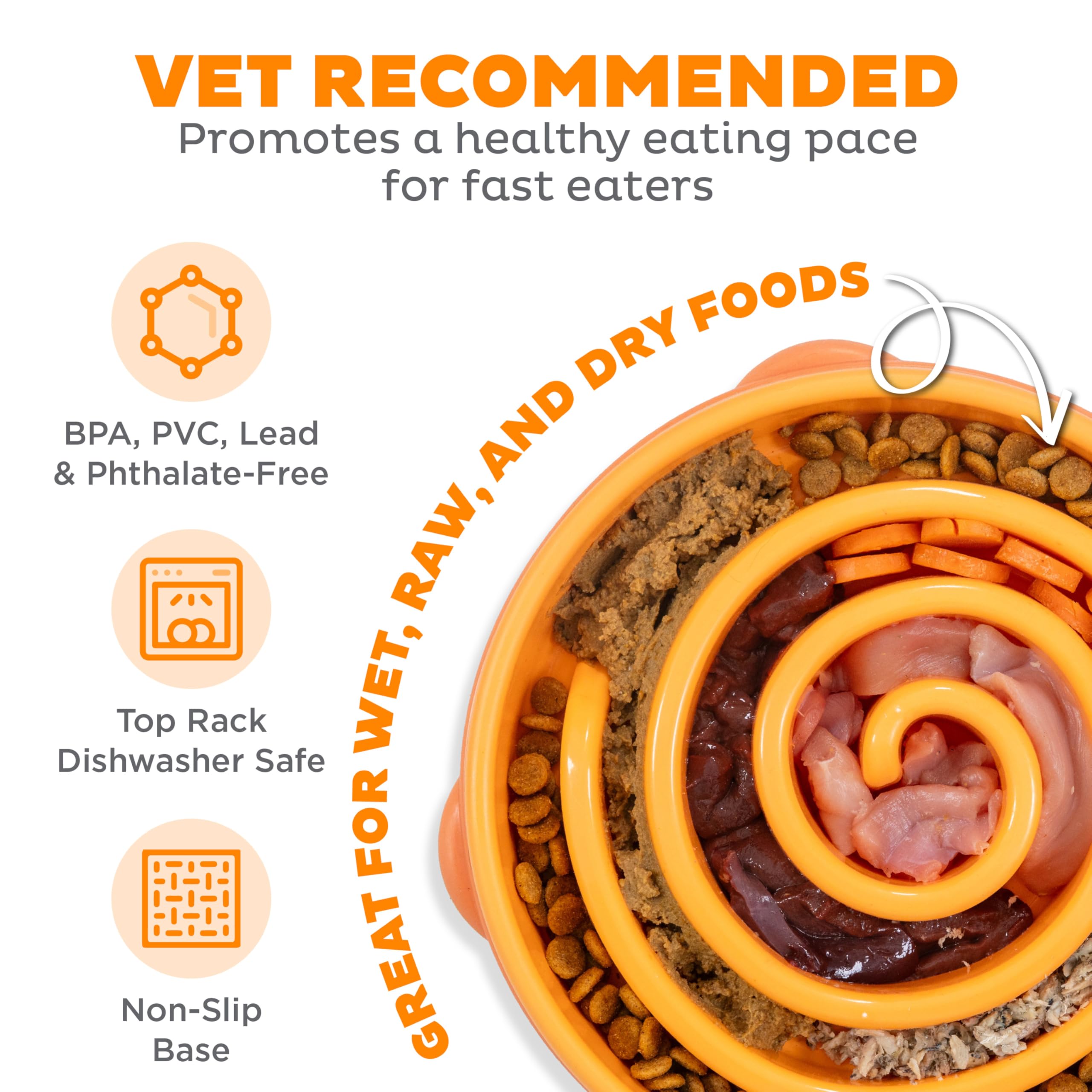 Outward Hound Fun Feeder Slo Bowl – Large 4‑Cup Capacity, Slow Feeding, Medium to Large Dogs, Non‑Slip, Orange, Swirl Pattern