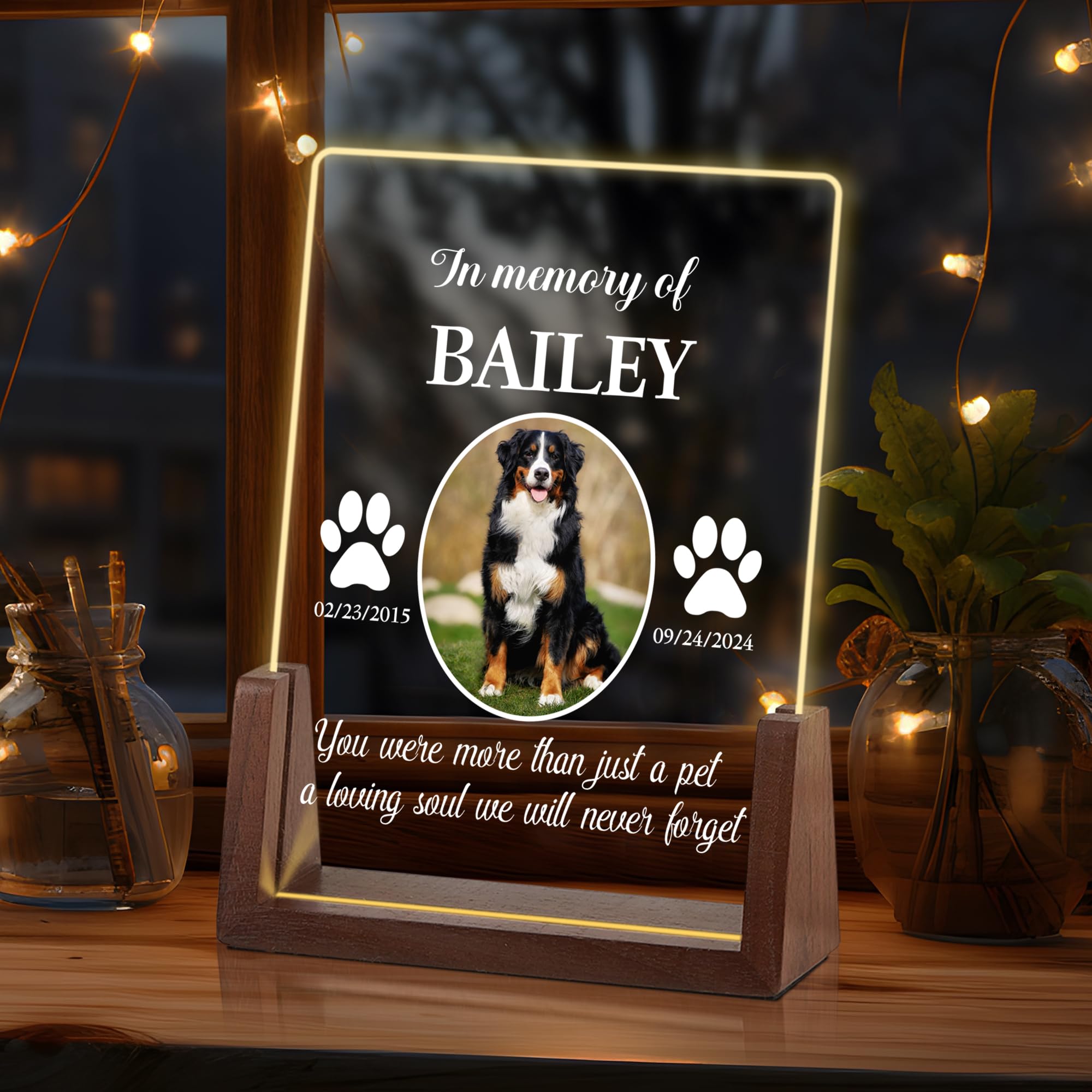Dog Memorial Gifts for Loss of Dog, Pet Memorial Gifts for Dogs, Customized Pet Memorial Acrylic Plaque with LED Night Light, Pet Loss Sympathy Gift, Valentines Day Birthday Gifts for Pet Lovers