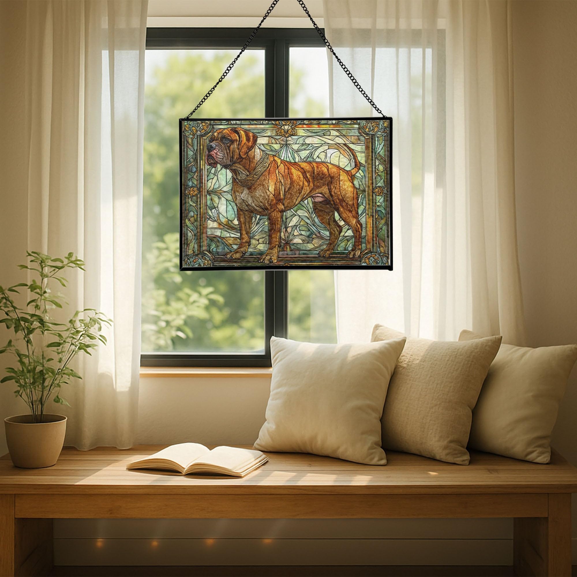 Bo.erboel Dog Stained Glass Suncatcher – Rectangular Window Hanging Panel, Pet Memorial or Decorative Gift for Dog Lovers, Birthday & Home Décor, Mother's Day, Christmas 3Cr6P0