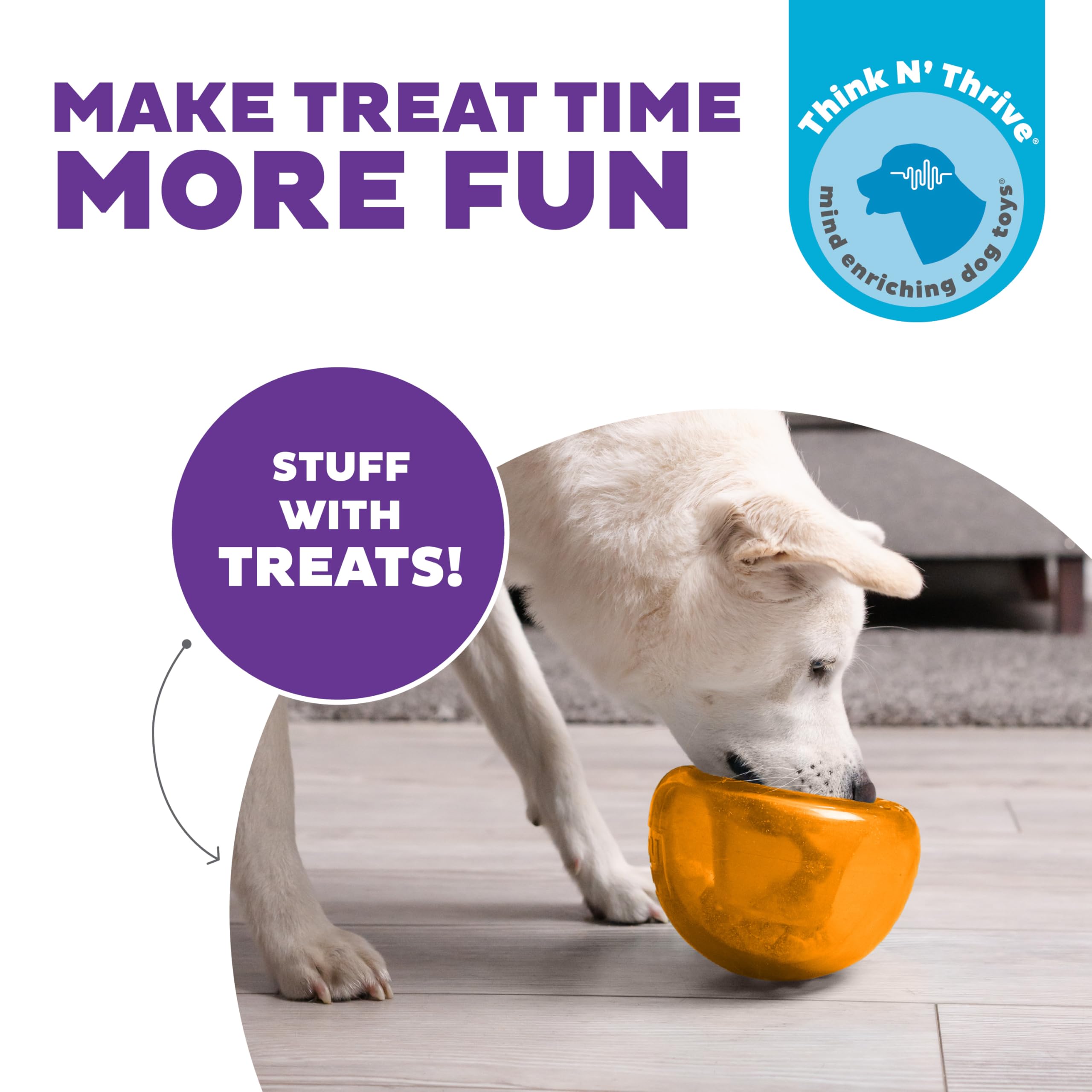 Outward Hound by Planet Dog Snoop Dog Toy – Treat‑Dispenser Puzzle Ball, Interactive Slow Feeder, Medium to Large Dogs, Bouncy & Mint-Infused, Orange, 5"