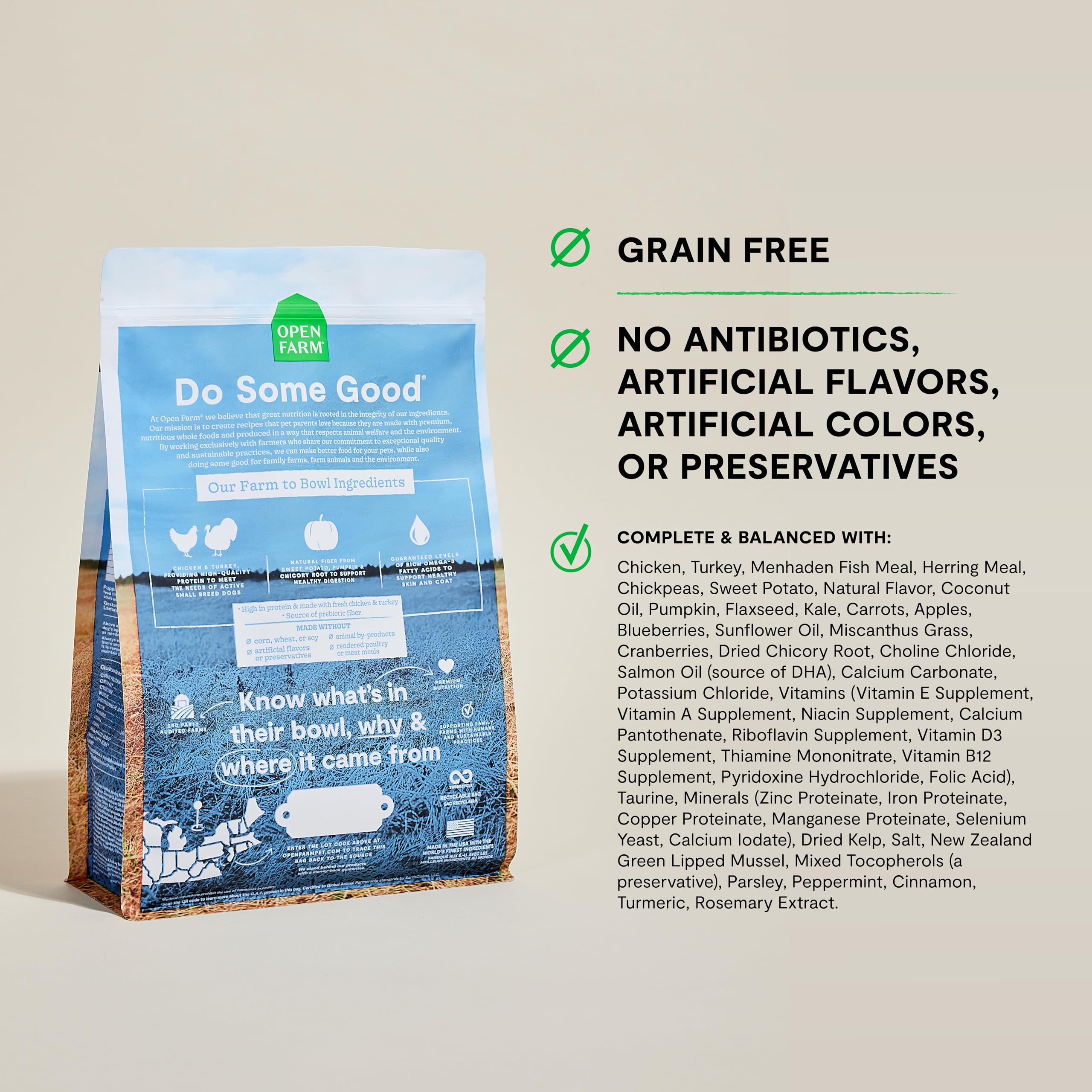 Open Farm, Grain-Free Dry Dog Food for Small Breeds, High-Protein Kibble, Sustainably & Ethically Sourced Ingredients, Non-GMO Veggies & Superfoods, Chicken & Turkey Recipe for Small Dogs, 4lb Bag