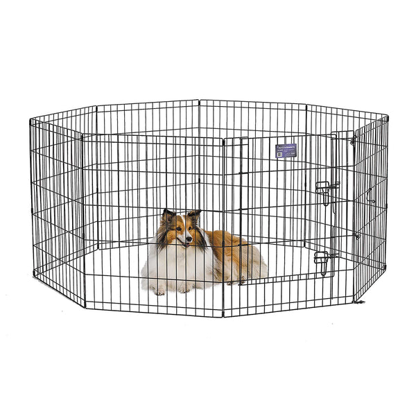 MidWest Homes for Pets 30-Inch Exercise Pen, for Indoor and Outdoor Use, 16 Sq Feet of Play, Single Door Folding Dog Pen, with Large Door Opening & Secure Latch, Easy to Set Up, Foldable Dog Playpen