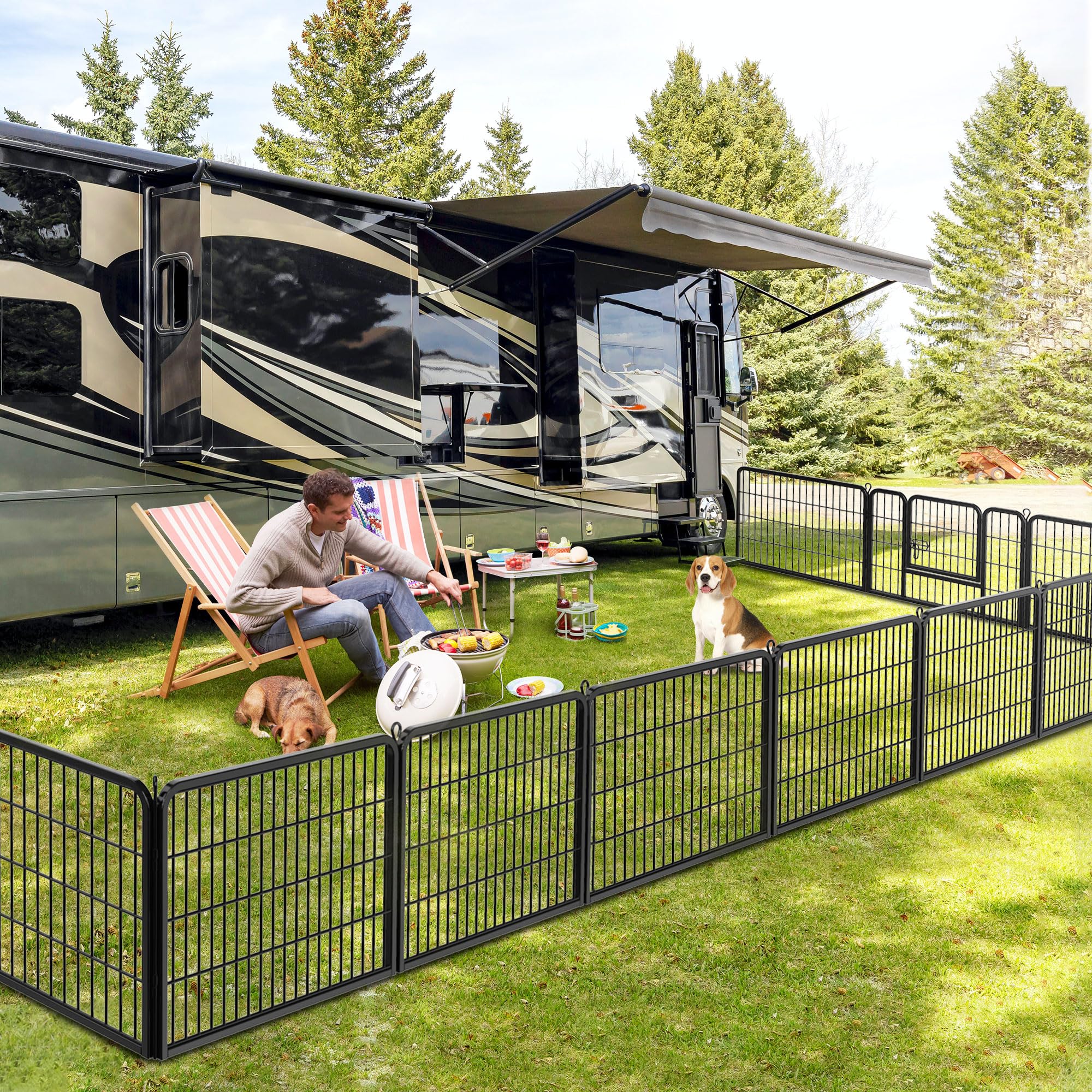 Dog Pen Pet Playpen Kennel Fence Outdoor Indoor Play Yard Puppy Exercise Barrier 31'' W x 24'' H 16 Panels (16 Panels, 24 Inches)