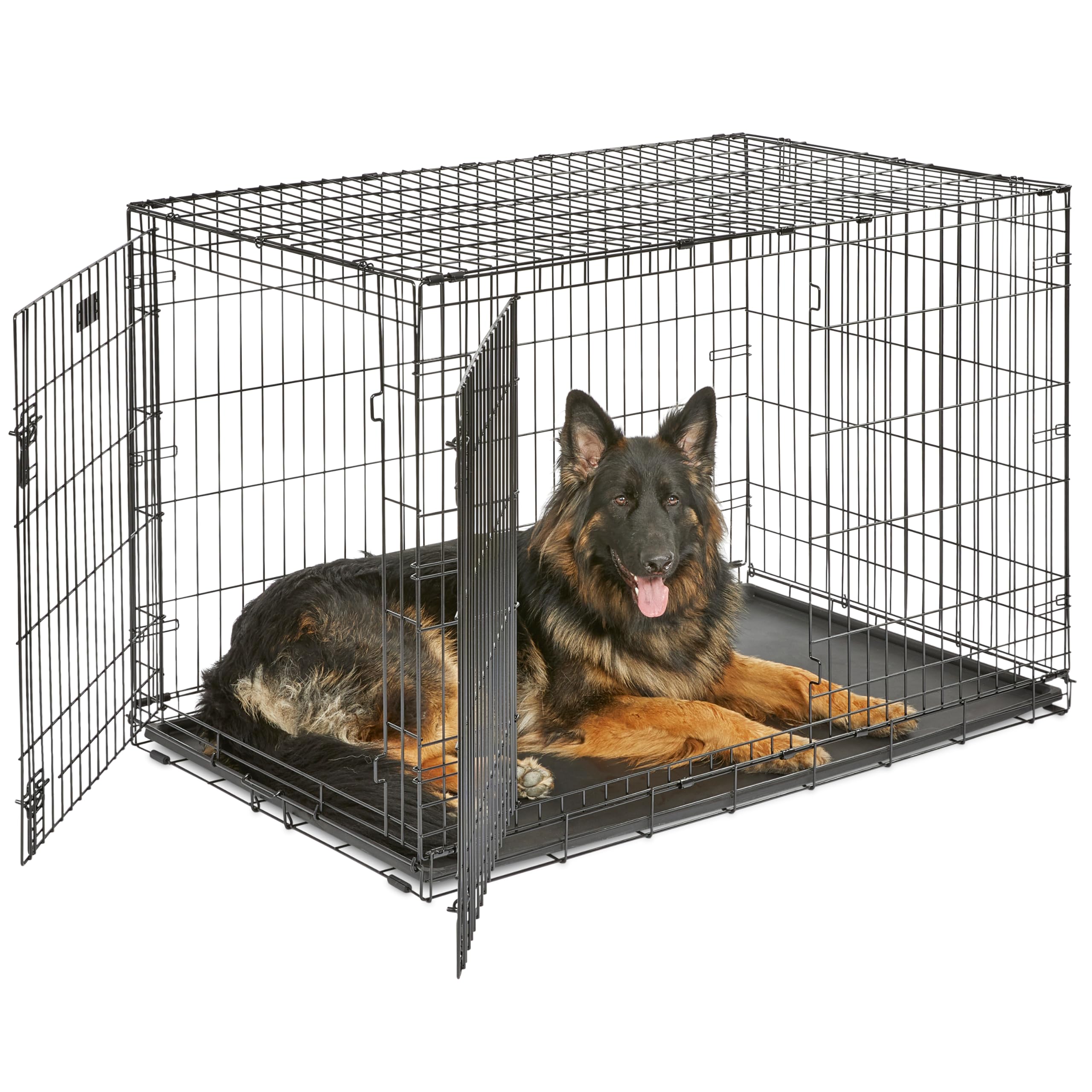 MidWest Homes for Pets 48-Inch iCrate for Extra-Large Breeds, 90-110 lbs, Double Door Folding Dog Crate with Divider Panel, Leak-Proof Tray & Secure Latches, Portable, Durable & Easy to Assemble