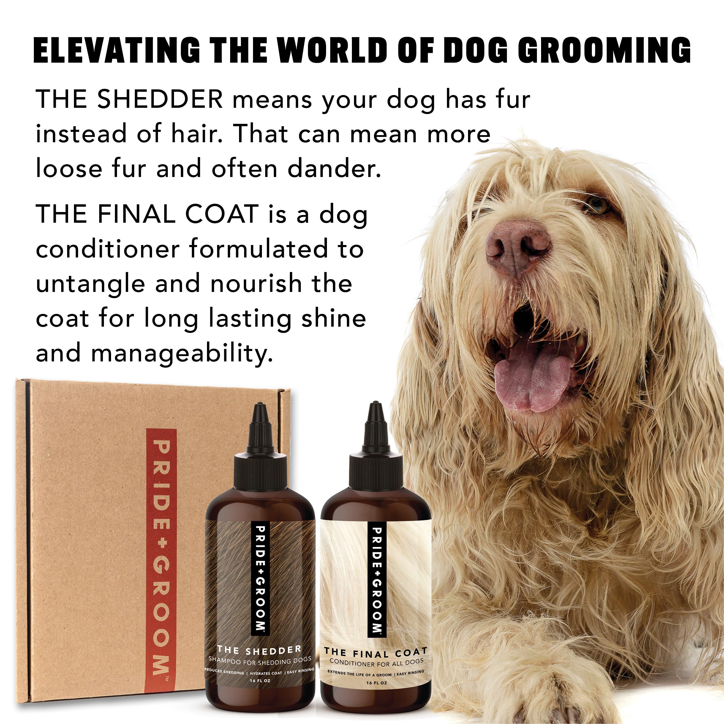Pride and Groom The Shedder Box Set – Deshedding Dog Shampoo & Conditioner with All Natural Blend of Essential Oils & Ingredients to Moisturize & Untangle Curly and Wavy Coats – 32oz