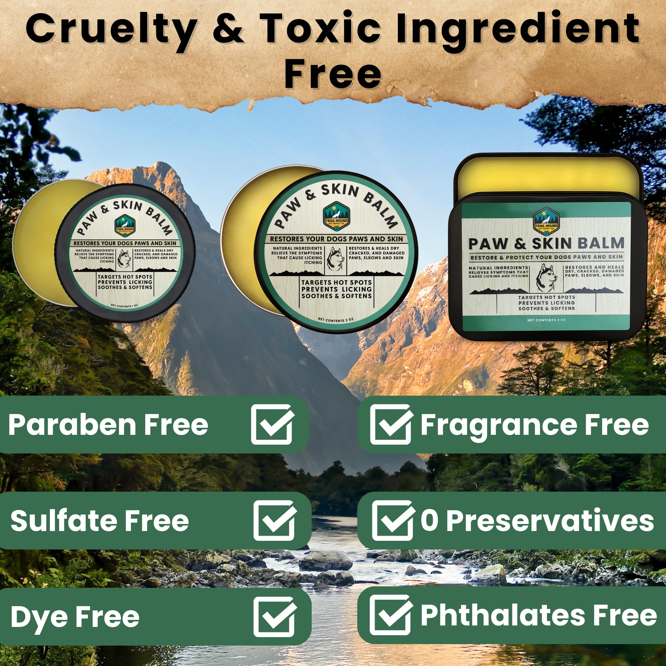 Trail Hound Dog Paw Balm – Natural Dog Paw Protector for Dry, Cracked Heels – Soothes Itchy Skin, Lick-Safe Paw Soother for Dogs – Nose Balm for Dry Snout & Paws, Softens & Repairs – 2oz