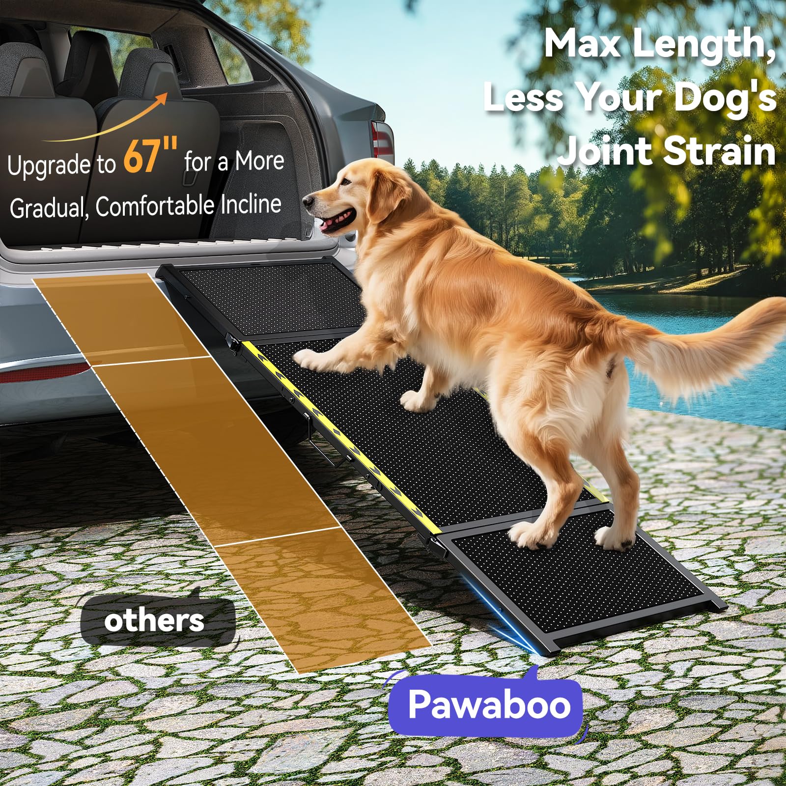 67''L & 20''W Dog Ramp for Car - Portable Extra Wide Pet Ramp for Medium & Large Dogs with Non-Slip Rug Surface, Dog Steps Stair for Car SUV/Truck/RV/High Bed, Up to 200LBS, Black