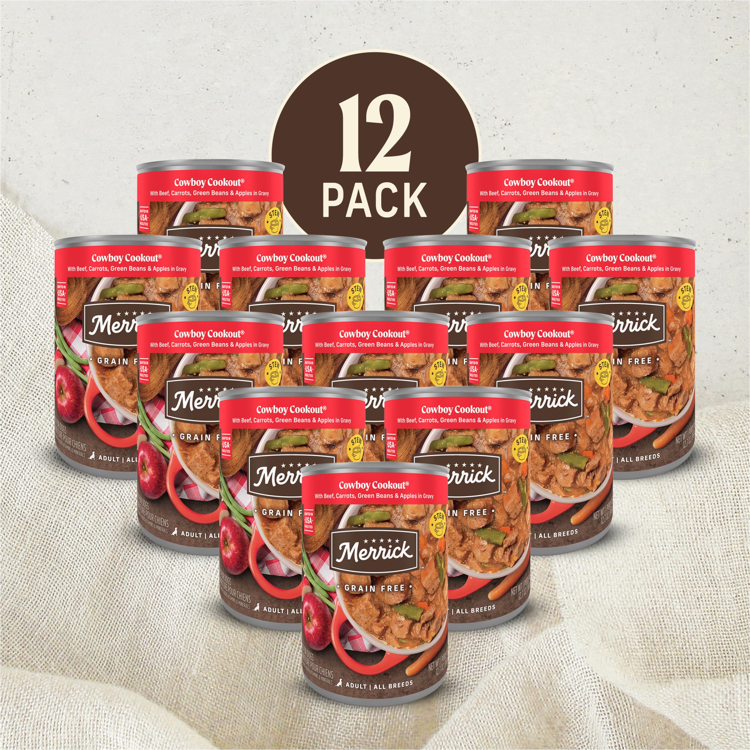 Merrick Grain Free Wet Dog Food, Cowboy Cookout Recipe With Real Deboned Beef, Canned Adult Dog Food, 12.7 oz. Can