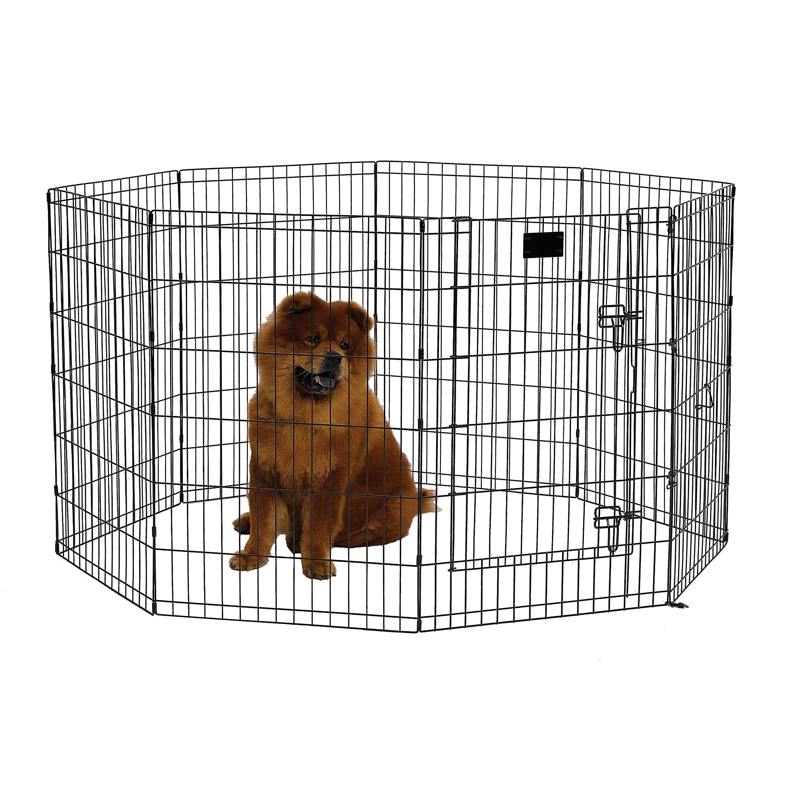 MidWest Homes for Pets Folding Metal Dog Exercise Pen, Indoor/Outdoor Playpen with Secure Door, Provides 16 Sq Feet of Play Space, 36-Inches Tall, Black E-Coated