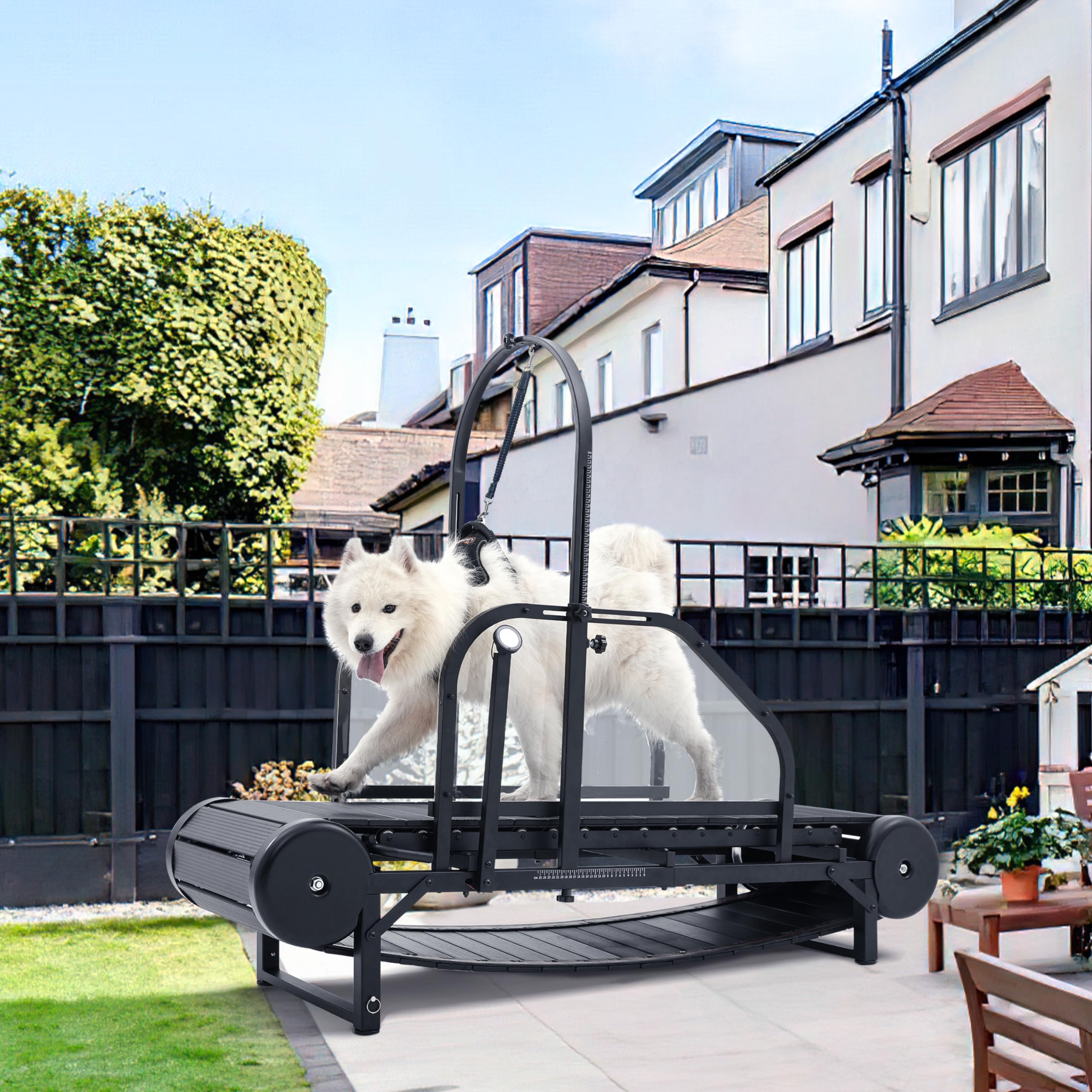 Moysoon Non-Motorized Dog Treadmill for Large Dogs with Pedometer, Wide Running Slatmill, Self-Powered with Brake, 5-Level Incline, Heavy Duty Slatmill for Indoor Exercise Equipment