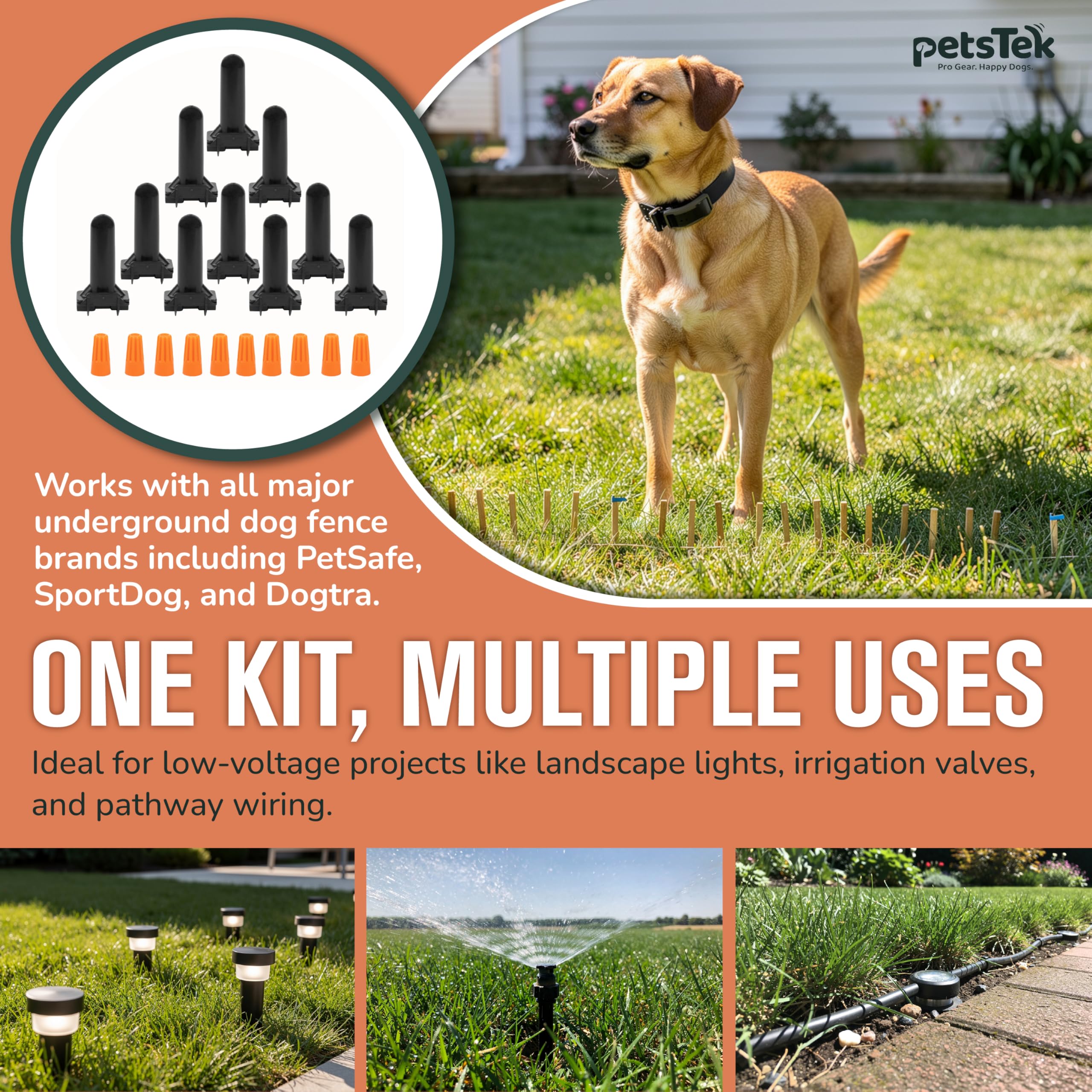 PetsTEK 20 Pack Direct Bury Waterproof Wire Splice Kit, Wire Nut Electrical Connectors for Wire Break Repair, Compatible with PetSafe, SportDog, Dogtra In-Ground Dog Fence Systems, Made in USA