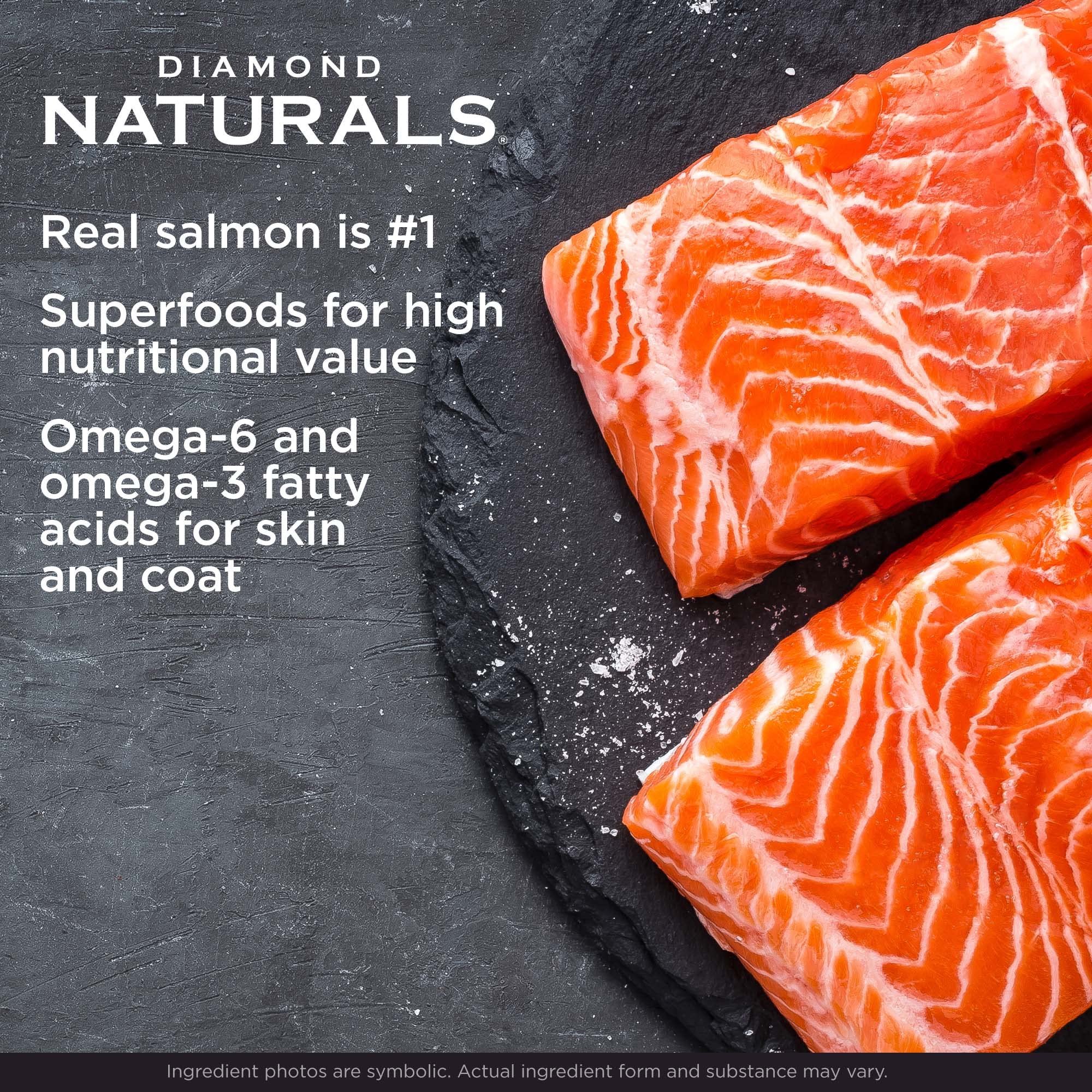 Diamond Naturals Skin & Coat Real Salmon and Potato Recipe Dry Dog Food with Quality Protein, Omega Fatty Acids, Probiotics and Essential Nutrients to Promote Healthy Skin and Coat 30lb