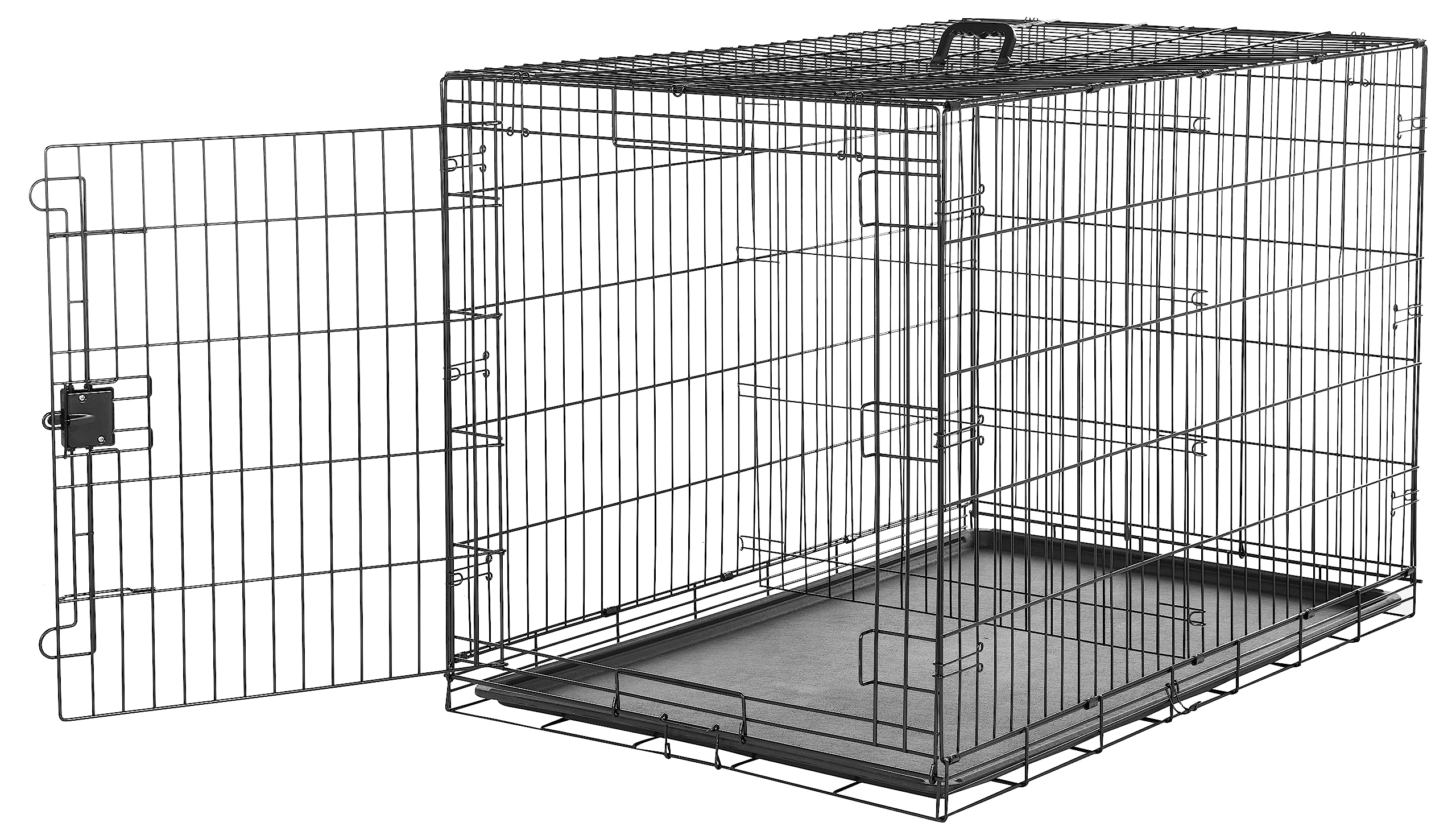 Amazon Basics Portable, Foldable Metal Wire Dog Crate with Removable Tray, Divider Panel, Easy to Assemble, for Large Dogs, 48 x 30 x 32.5 in, Black