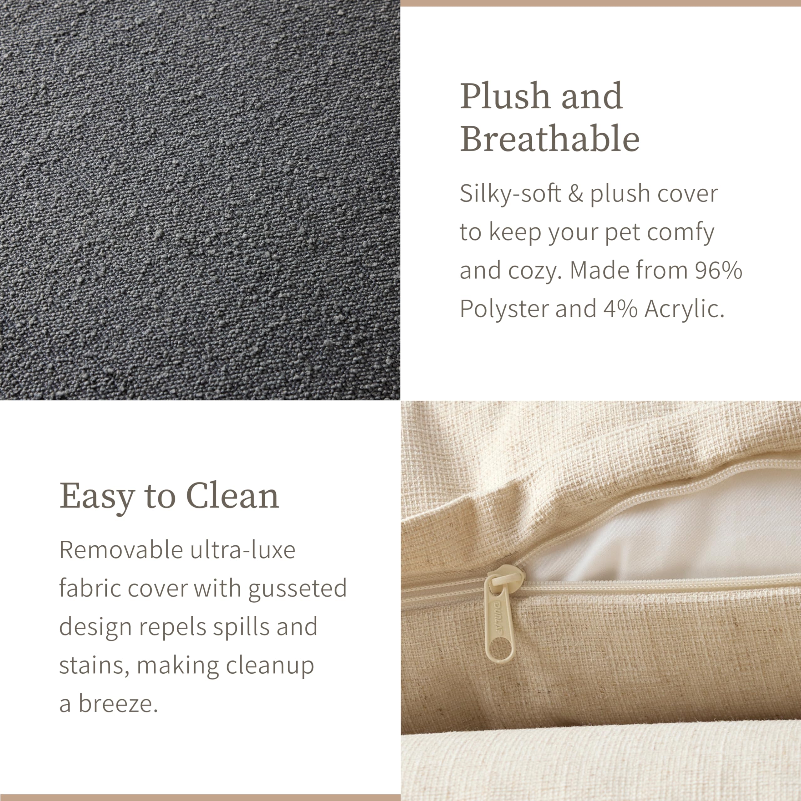 Saatva Dog Bed - Large Pet Bed for Dogs up to 120 lbs - Plush Pillow Top, Removable Cover and Non-Slip Base - Textured Grey - 44”