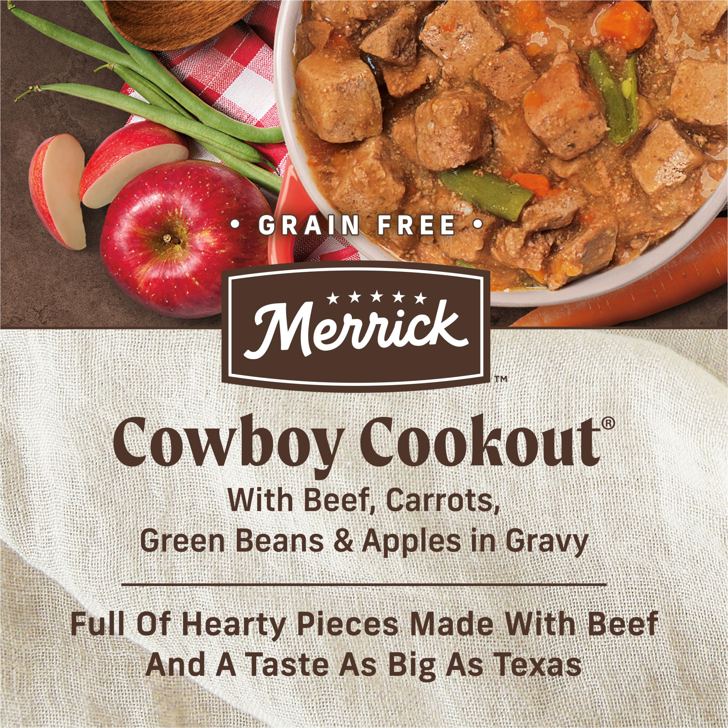Merrick Grain Free Wet Dog Food, Cowboy Cookout Recipe With Real Deboned Beef, Canned Adult Dog Food, 12.7 oz. Can
