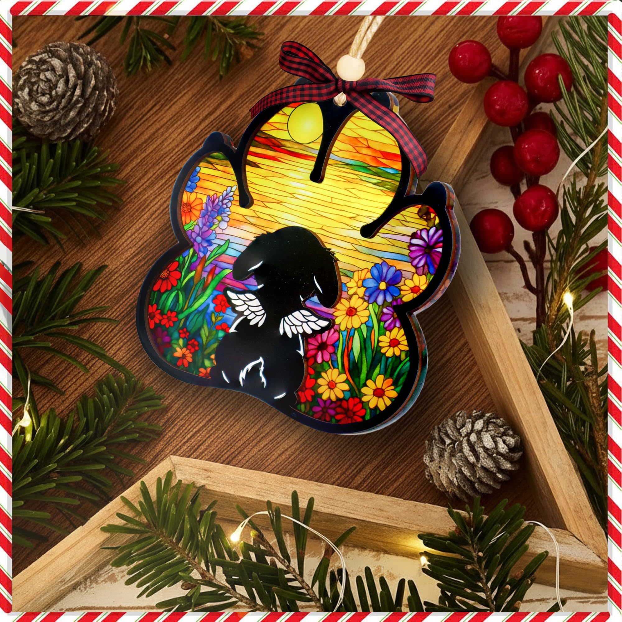 Dog Paw Memorial Ornament with Sympathy Card, Dog Memorial Suncatcher, Pet Remembrance Ornament, Sympathy Gifts for Loss of Dogs, Passing Away Gifts for Dogs Mom Women