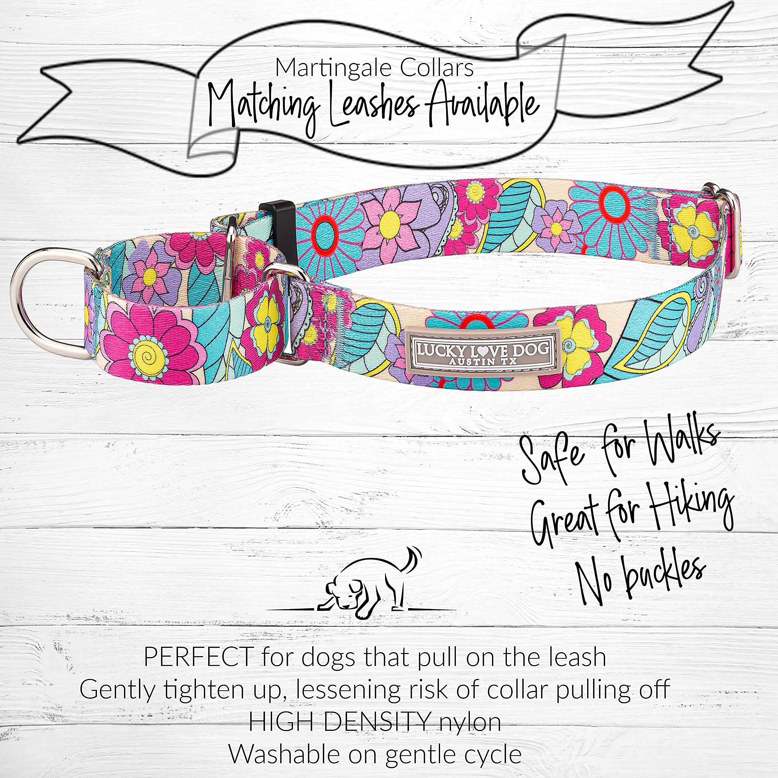Lucky Love Dog Martingale Collar, Premium No Slip Martingale Collar for Large Dogs, Great for Whippets, Greyhounds, and More (Caroline, Large)