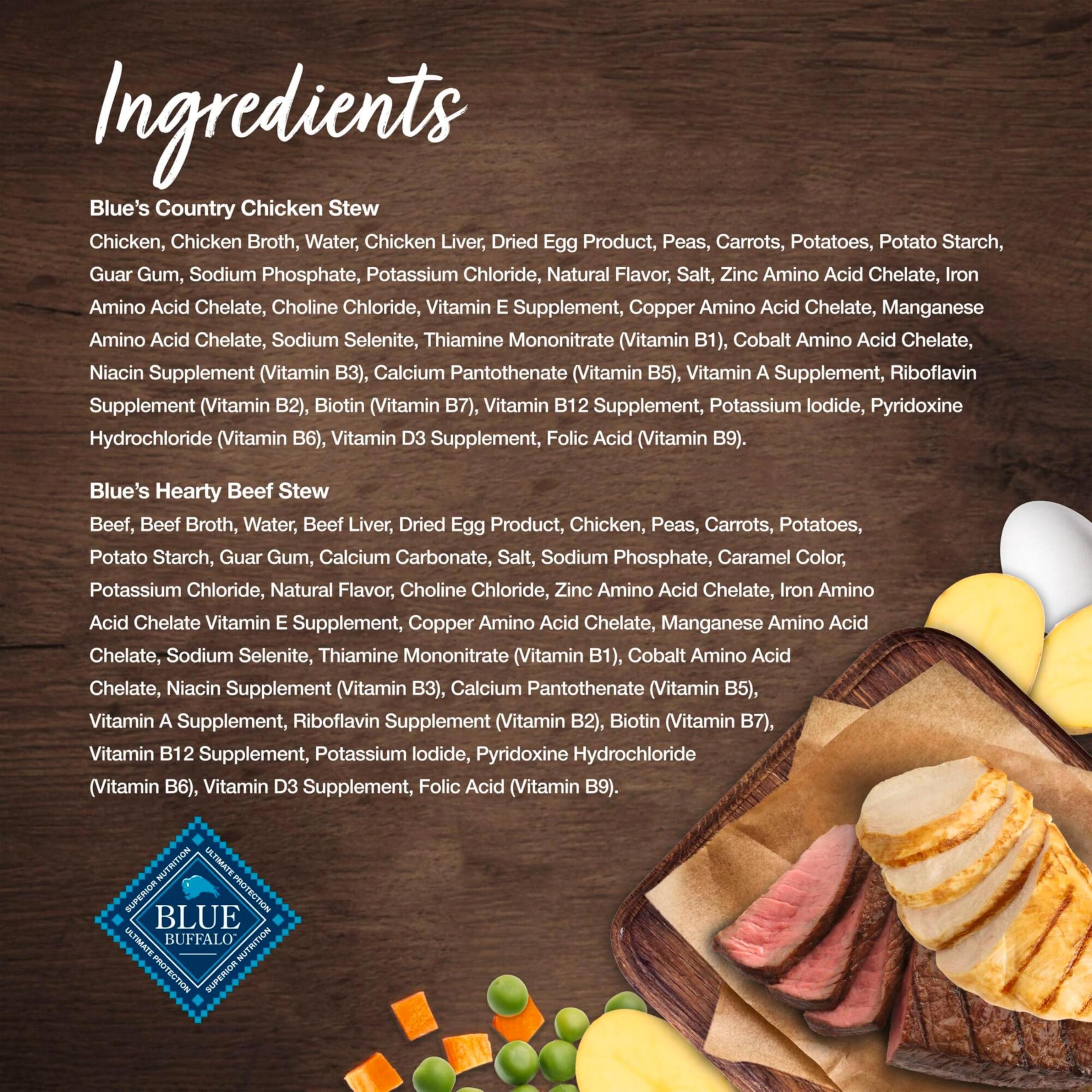 Blue Buffalo Blue's Stew Natural Wet Dog Food, Made with Natural Ingredients, Hearty Beef and Country Chicken Variety Pack, 12.5-oz Cans, 6 Count