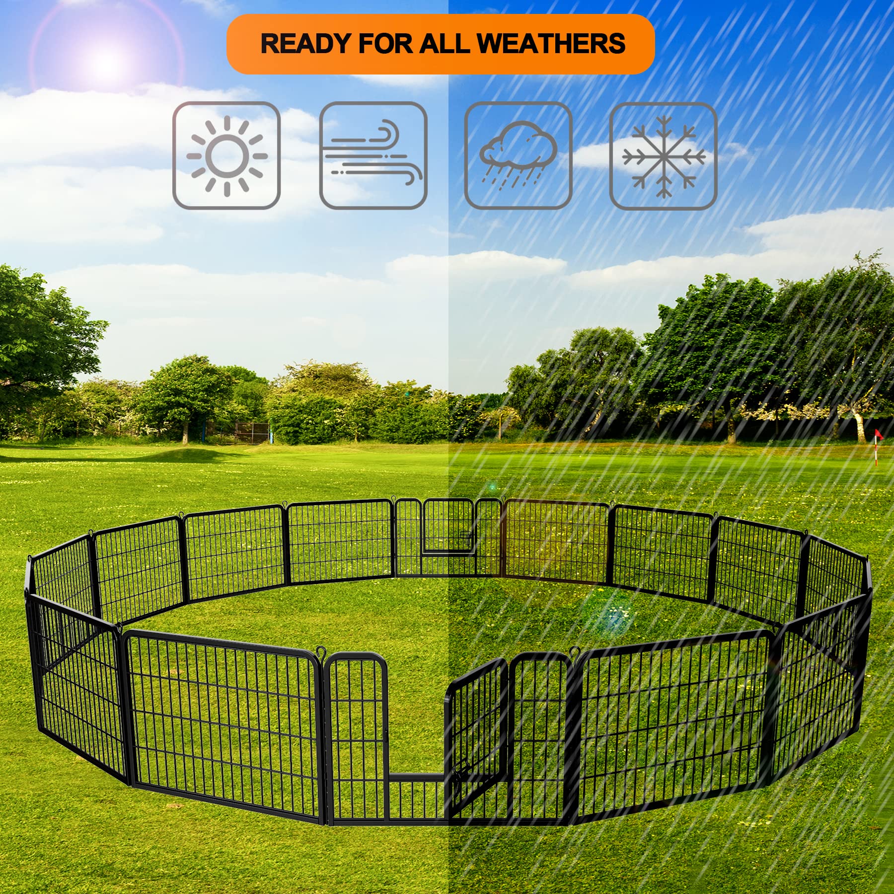 Dog Pen Pet Playpen Kennel Fence Outdoor Indoor Play Yard Puppy Exercise Barrier 31'' W x 24'' H 16 Panels (16 Panels, 24 Inches)
