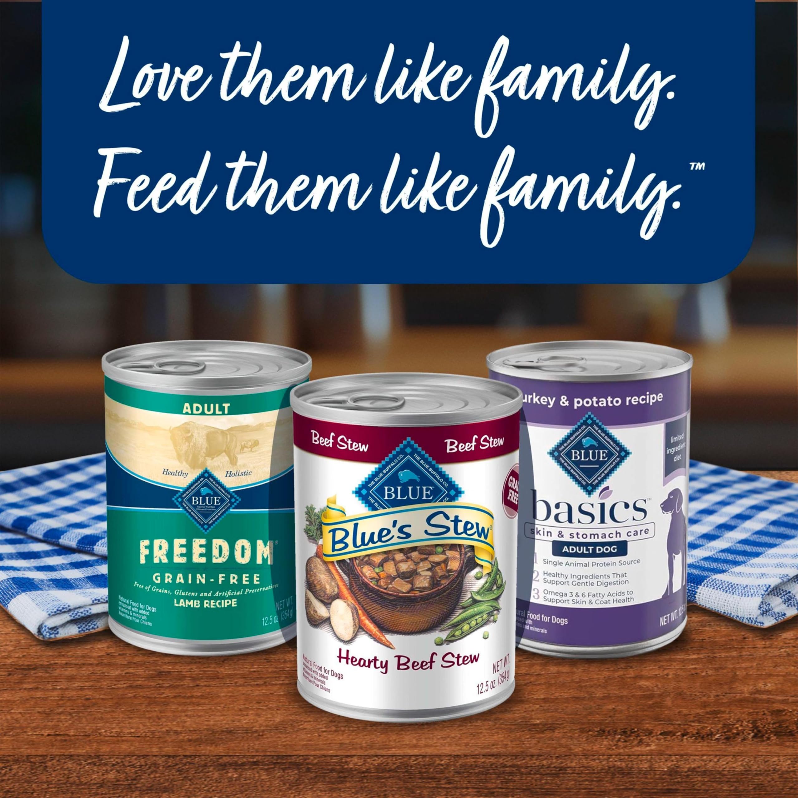 Blue Buffalo Blue's Stew Natural Wet Dog Food, Made with Natural Ingredients, Hearty Beef and Country Chicken Variety Pack, 12.5-oz Cans, 6 Count