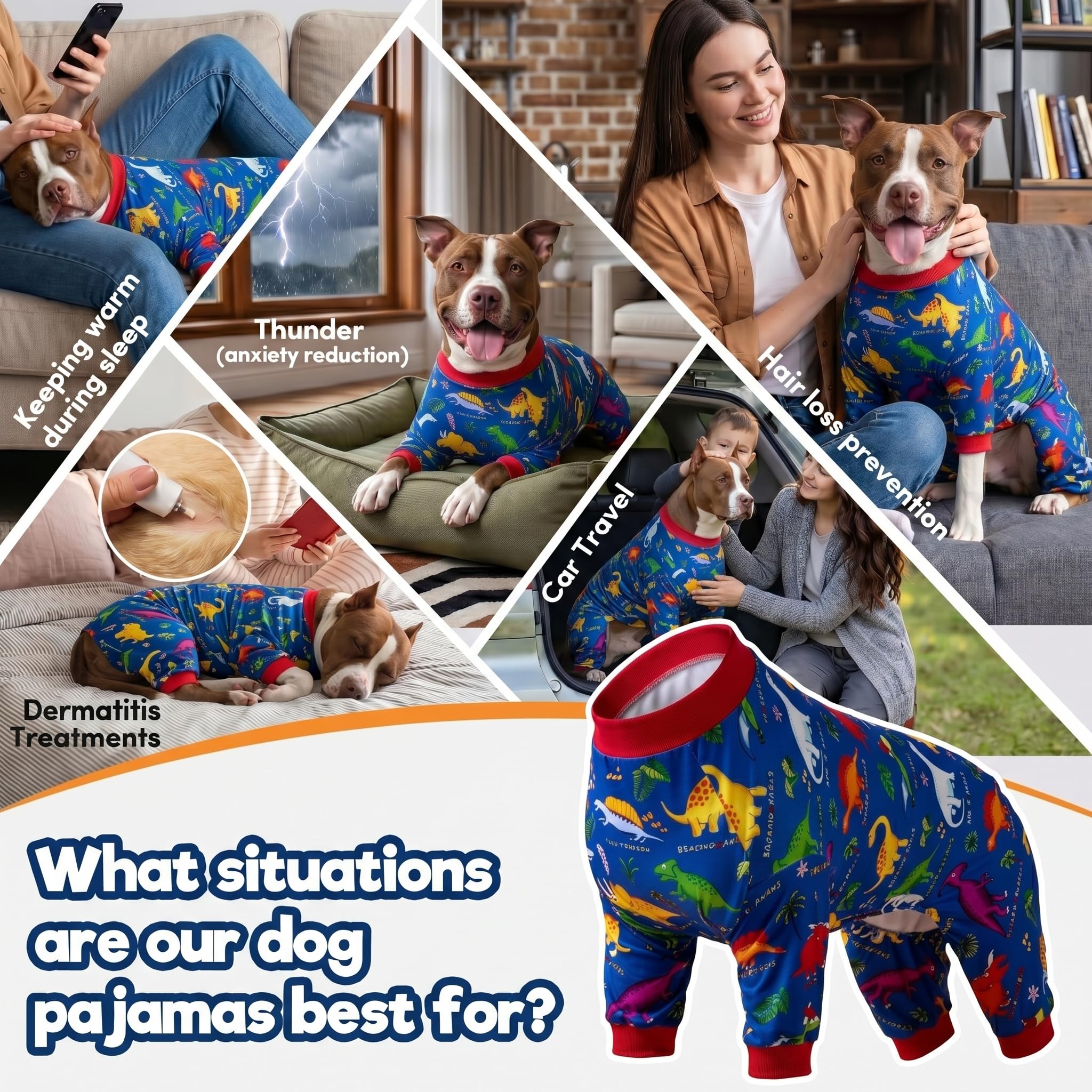 LovinPet Dog Pajamas for Large Dogs, Wound Care, Post Surgery Dog Clothes, Lost World Dinosaurs Print, UV Protection, Pet Anxiety Relief, Large Dog Onesies, Pet PJ's, XL