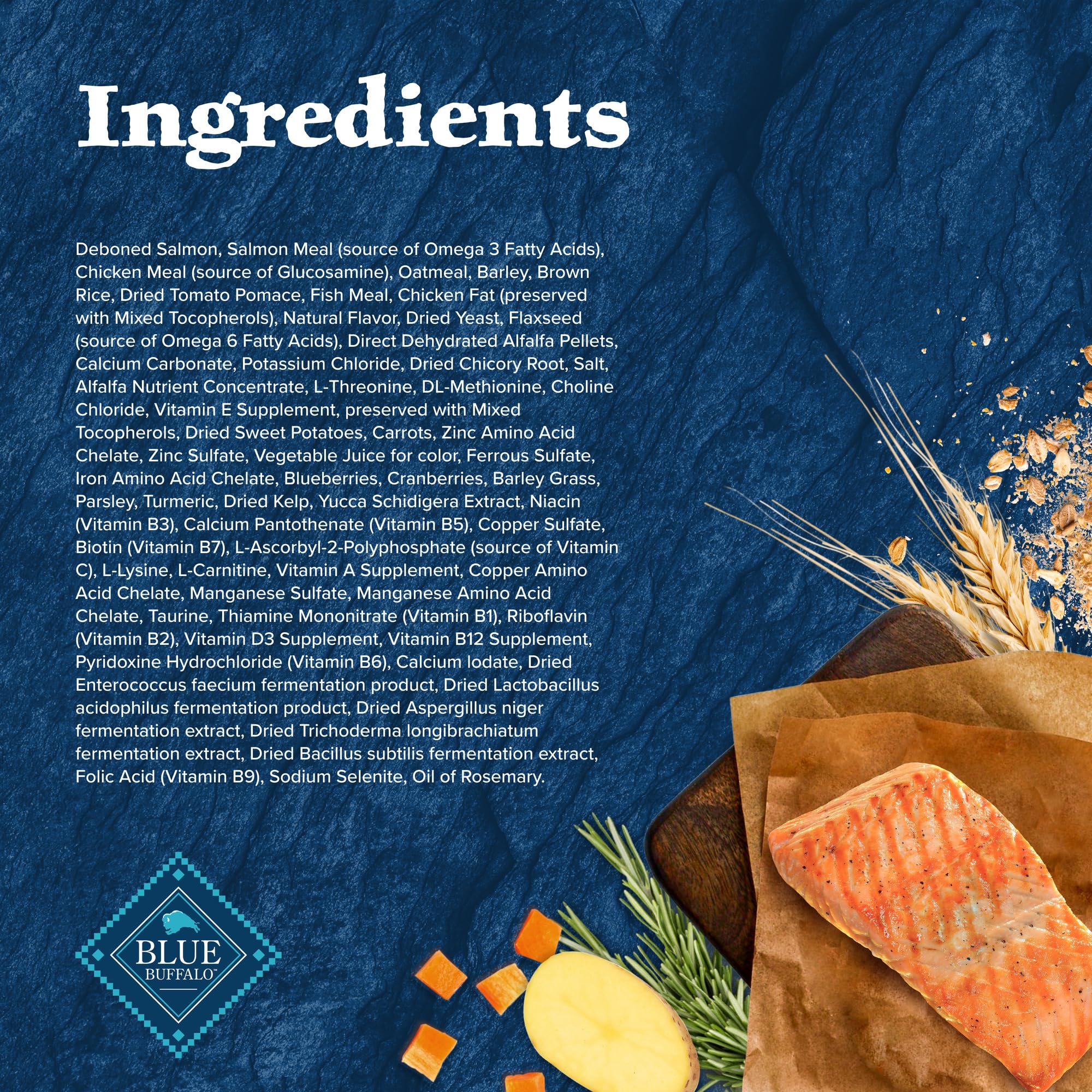 Blue Buffalo Wilderness Natural High-Protein Dry Food for Adult Dogs, with Wholesome Grains, Salmon, 24-lb. Bag