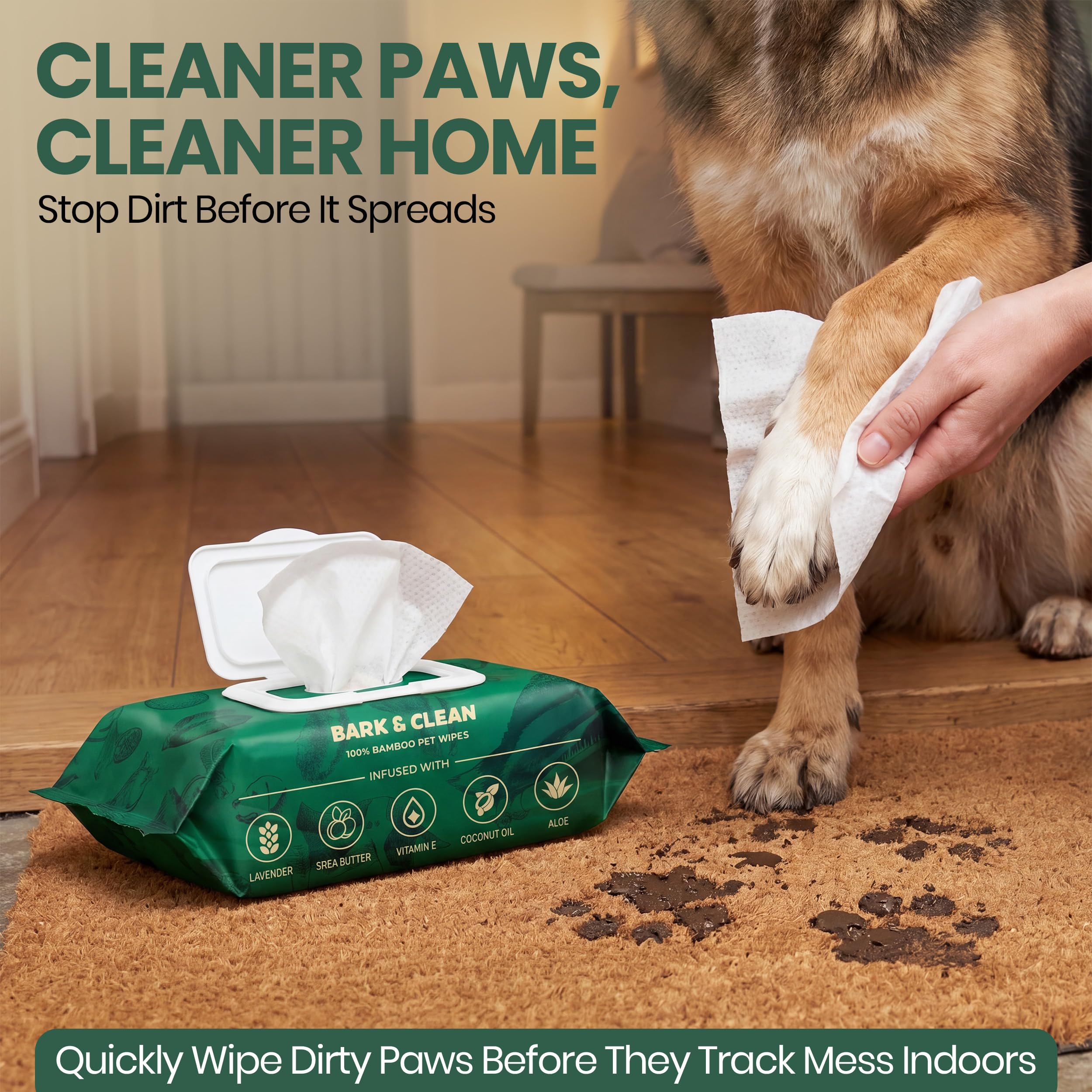 Bark & Clean 440 Dog Wipes for Cleaning and Deodorizing - 4 Pack of 110 8.5" x 9" Bamboo Pet Wipes - Compostable, Hypoallergenic Puppy Wipes - Dog Wipes for Paws, Butt, and Body