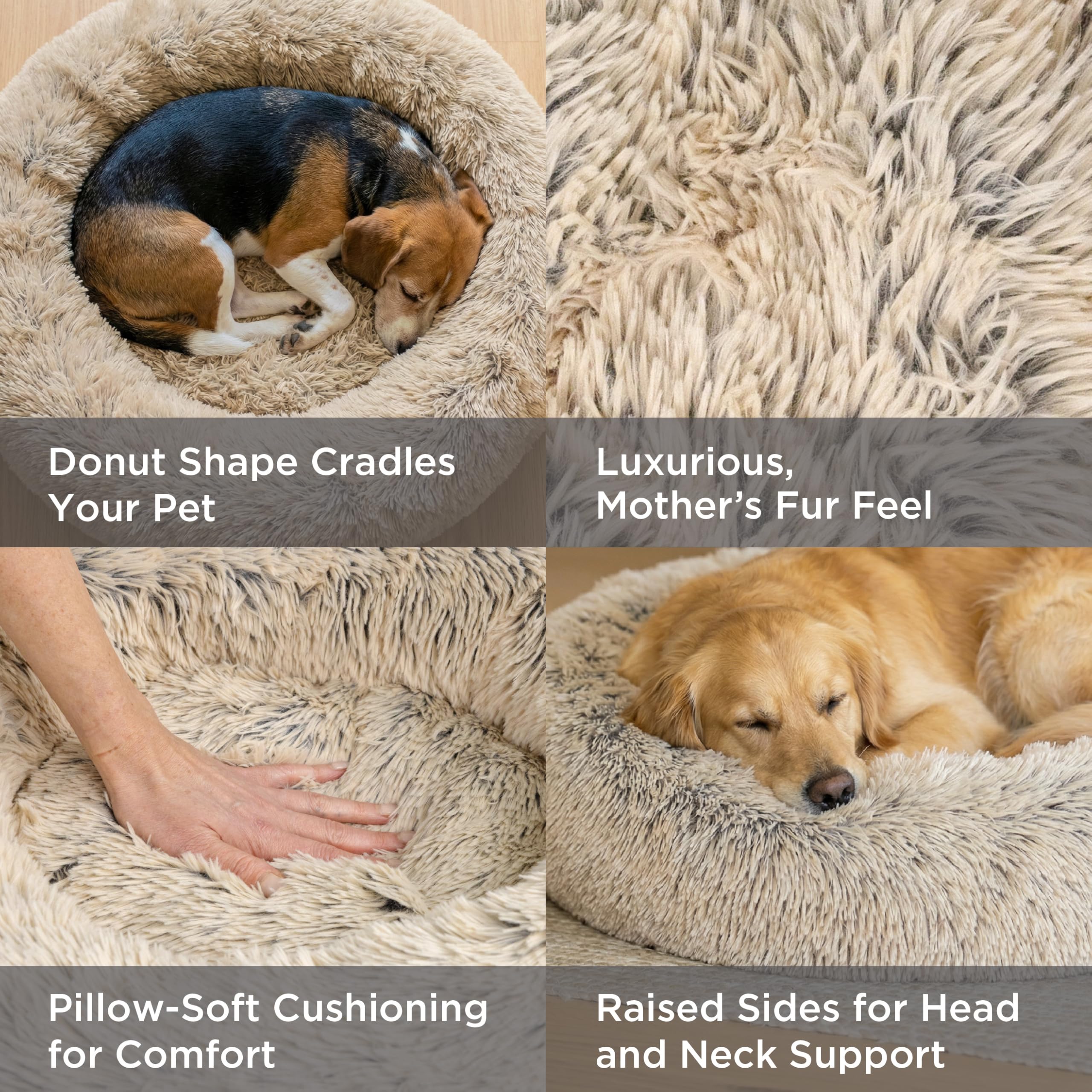 Best Friends by Sheri The Original Calming Donut Dog Bed for Small Dogs up to 25 lbs, Shag Faux Fur, Taupe, 23" x 23"