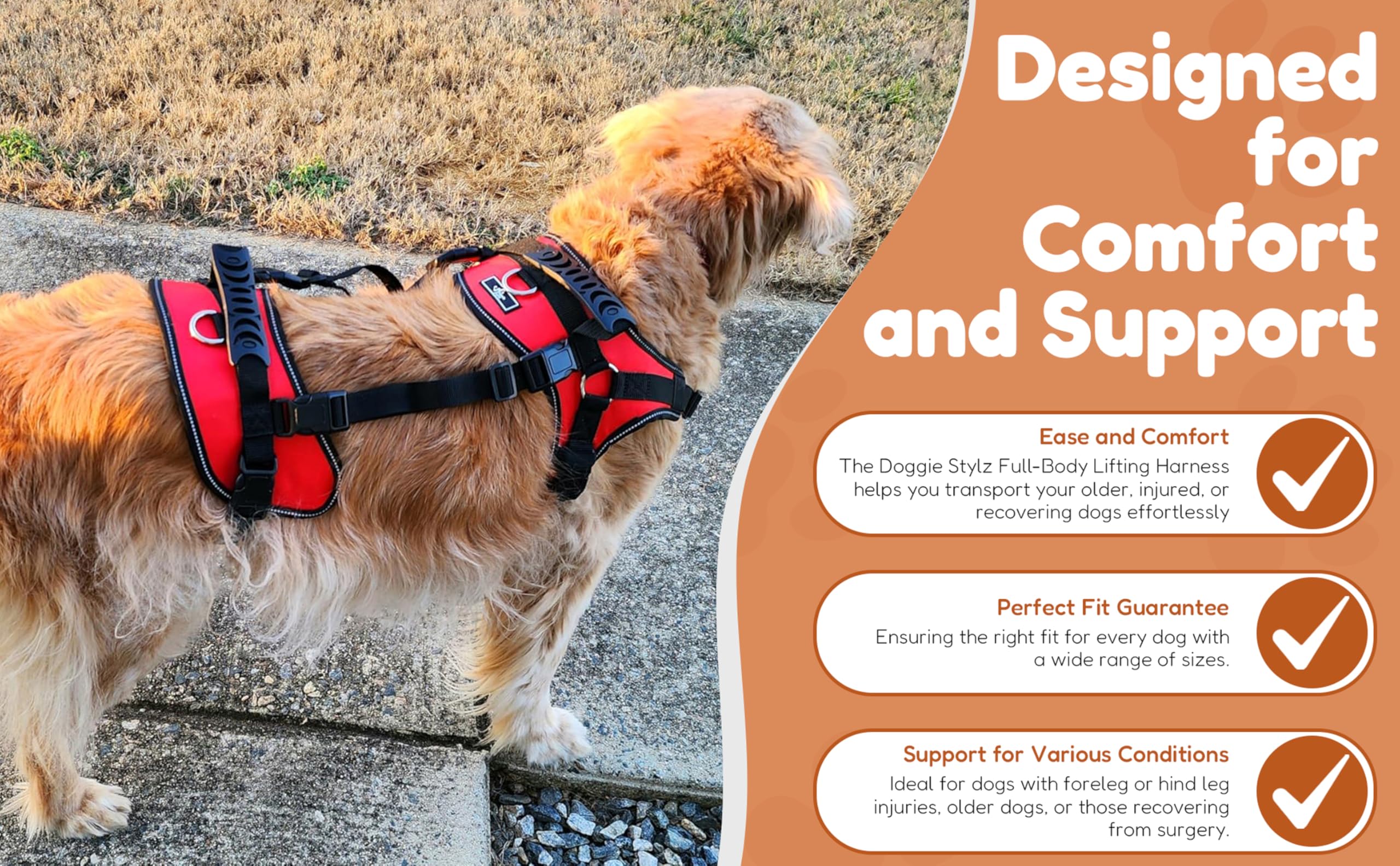 Doggie Stylz Multi-Functional Full-Body Lifting Dog Harness Vest, Designed for Front-Only, Rear-Only or Full-Body Dog Lifting. Please Measure Your Before Ordering.