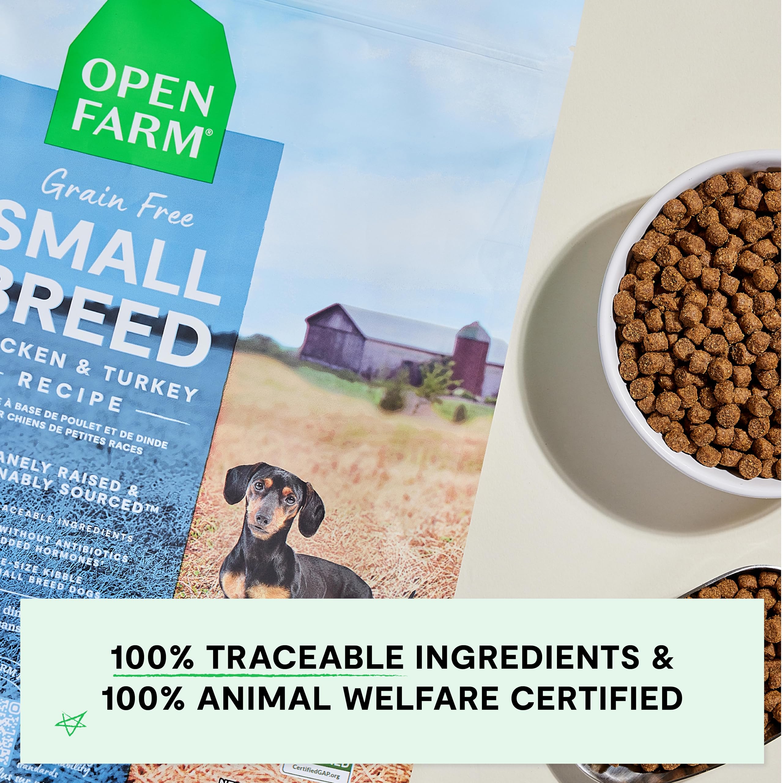 Open Farm, Grain-Free Dry Dog Food for Small Breeds, High-Protein Kibble, Sustainably & Ethically Sourced Ingredients, Non-GMO Veggies & Superfoods, Chicken & Turkey Recipe for Small Dogs, 4lb Bag