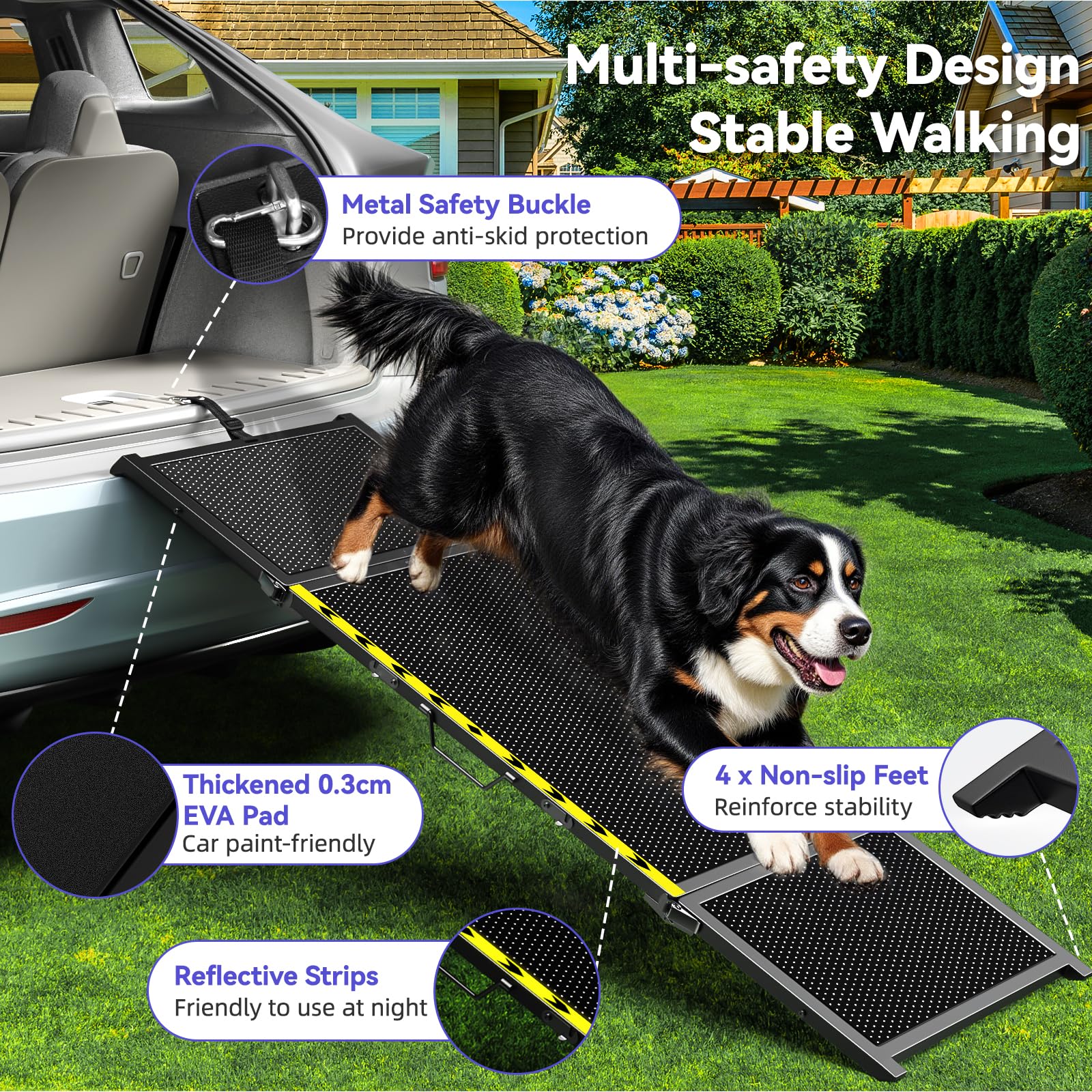 67''L & 20''W Dog Ramp for Car - Portable Extra Wide Pet Ramp for Medium & Large Dogs with Non-Slip Rug Surface, Dog Steps Stair for Car SUV/Truck/RV/High Bed, Up to 200LBS, Black
