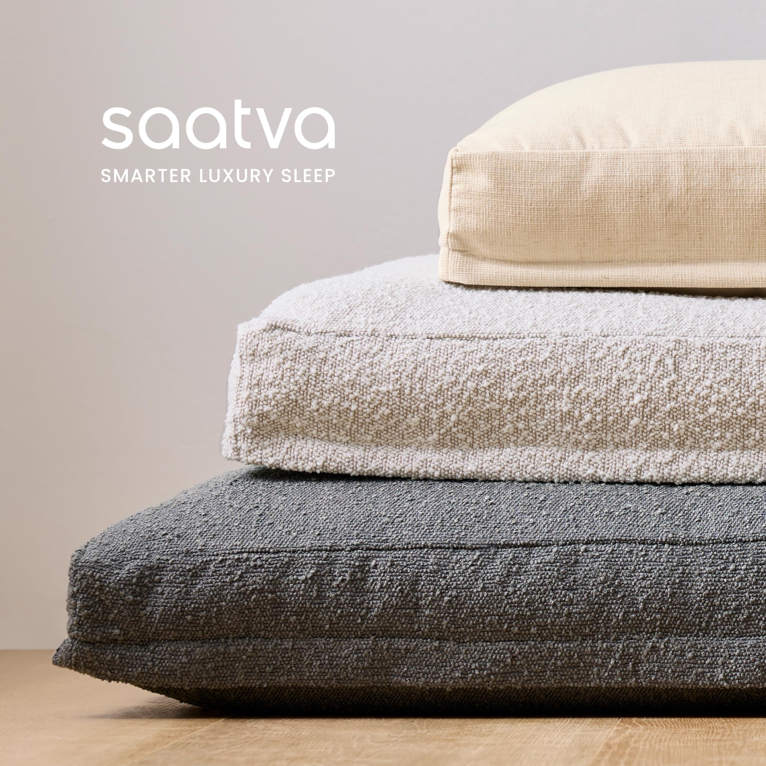 Saatva Dog Bed - Large Pet Bed for Dogs up to 120 lbs - Plush Pillow Top, Removable Cover and Non-Slip Base - Textured Grey - 44”
